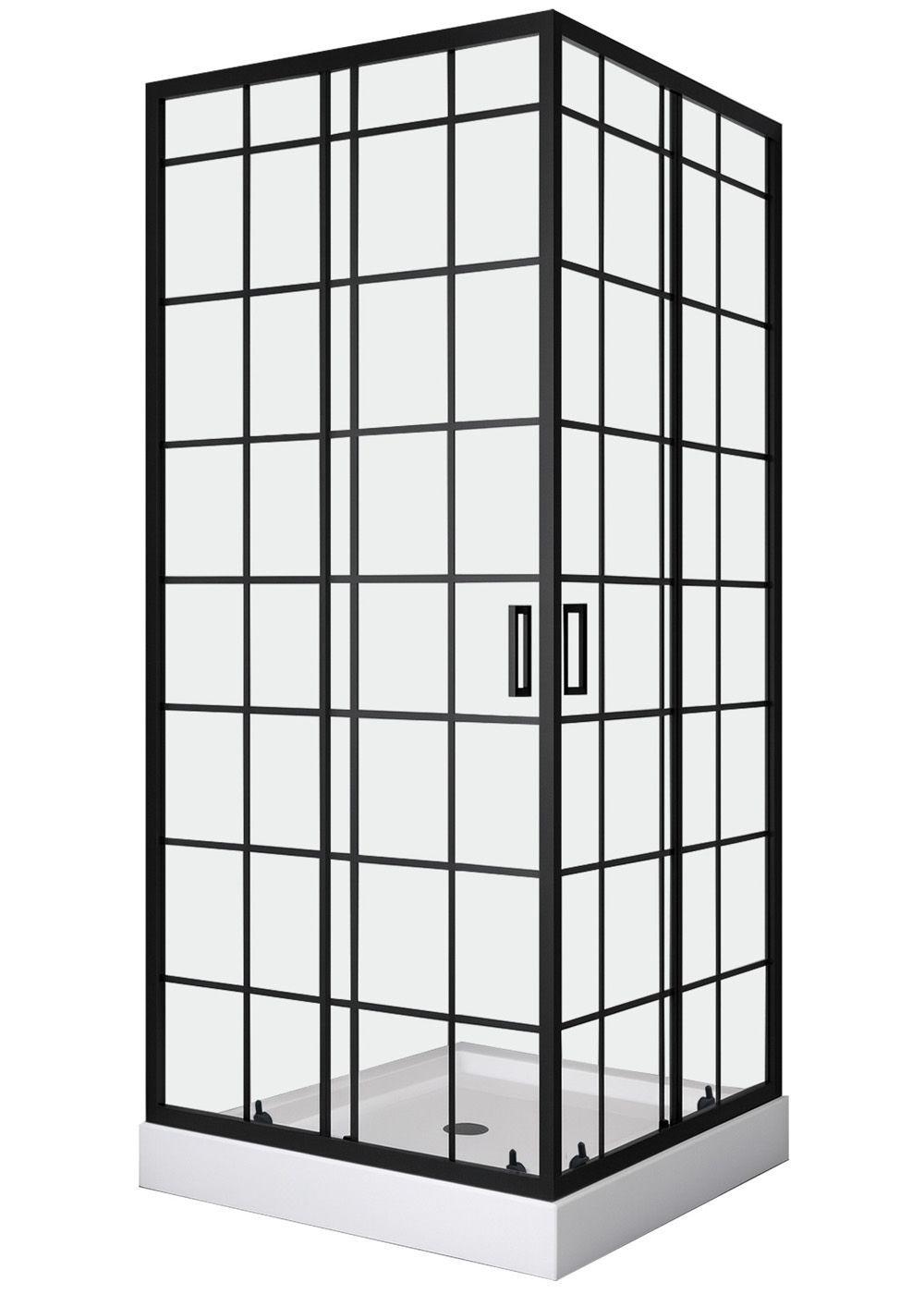 Shower Door Joytek Recto Cuadros Negros 80x80x198cm con Receptáculo-1