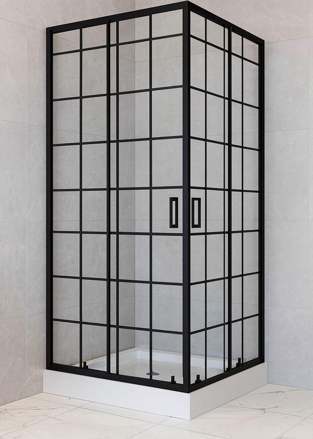 Shower Door Joytek Recto Cuadros Negros 80x80x198cm con Receptáculo-2