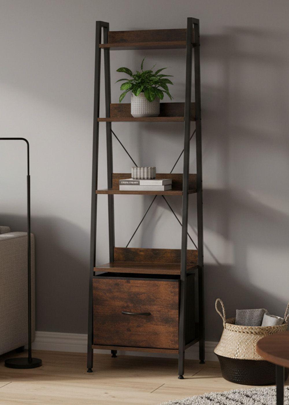 Estante Organizador Decorativo con Repisas y Cajón Inferior 141x42x29 cm-2