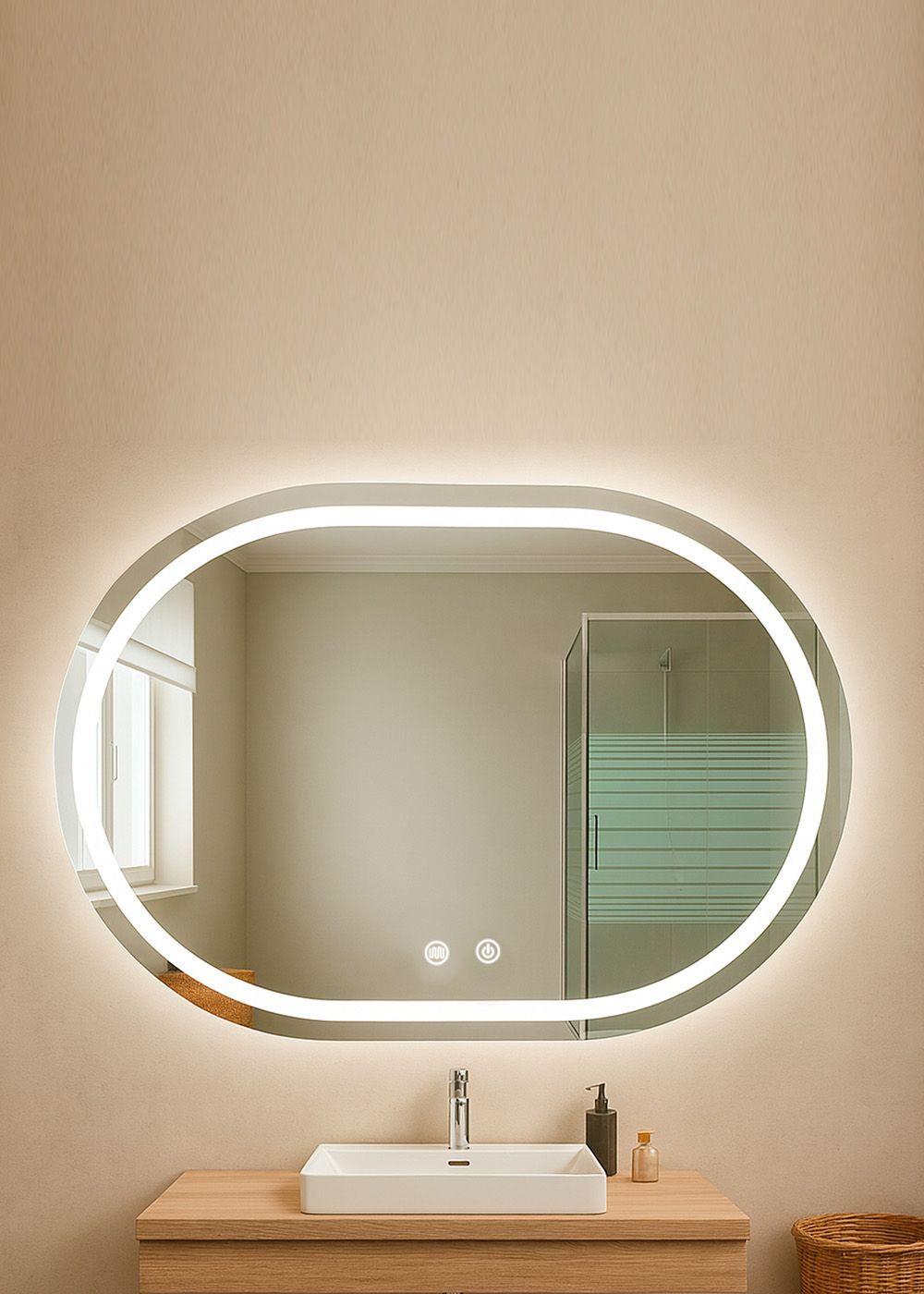 Espejo Curvo Horizontal Touch con Luz Led 3 colores 80 x 60 cm-2