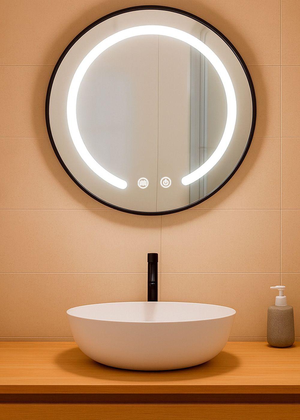 	
Espejo Redondo Marco Negro Touch con Luz Led 3 colores 50 cm-4