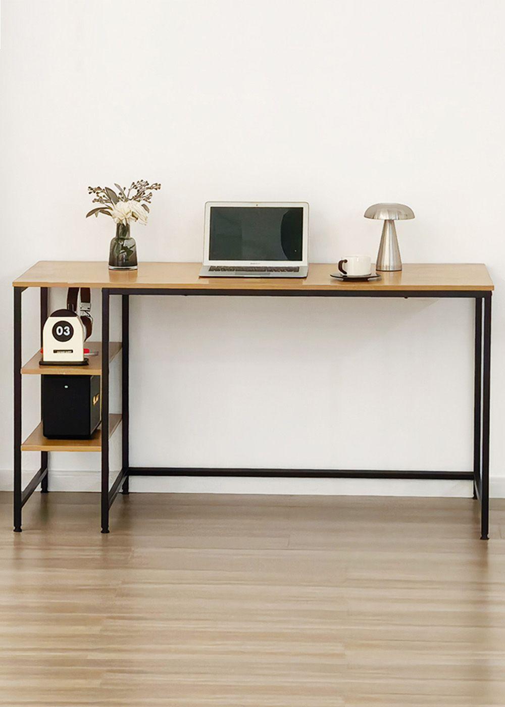 Escritorio de Metal y Madera con Repisas 140x60x75 cm Roble Claro-2