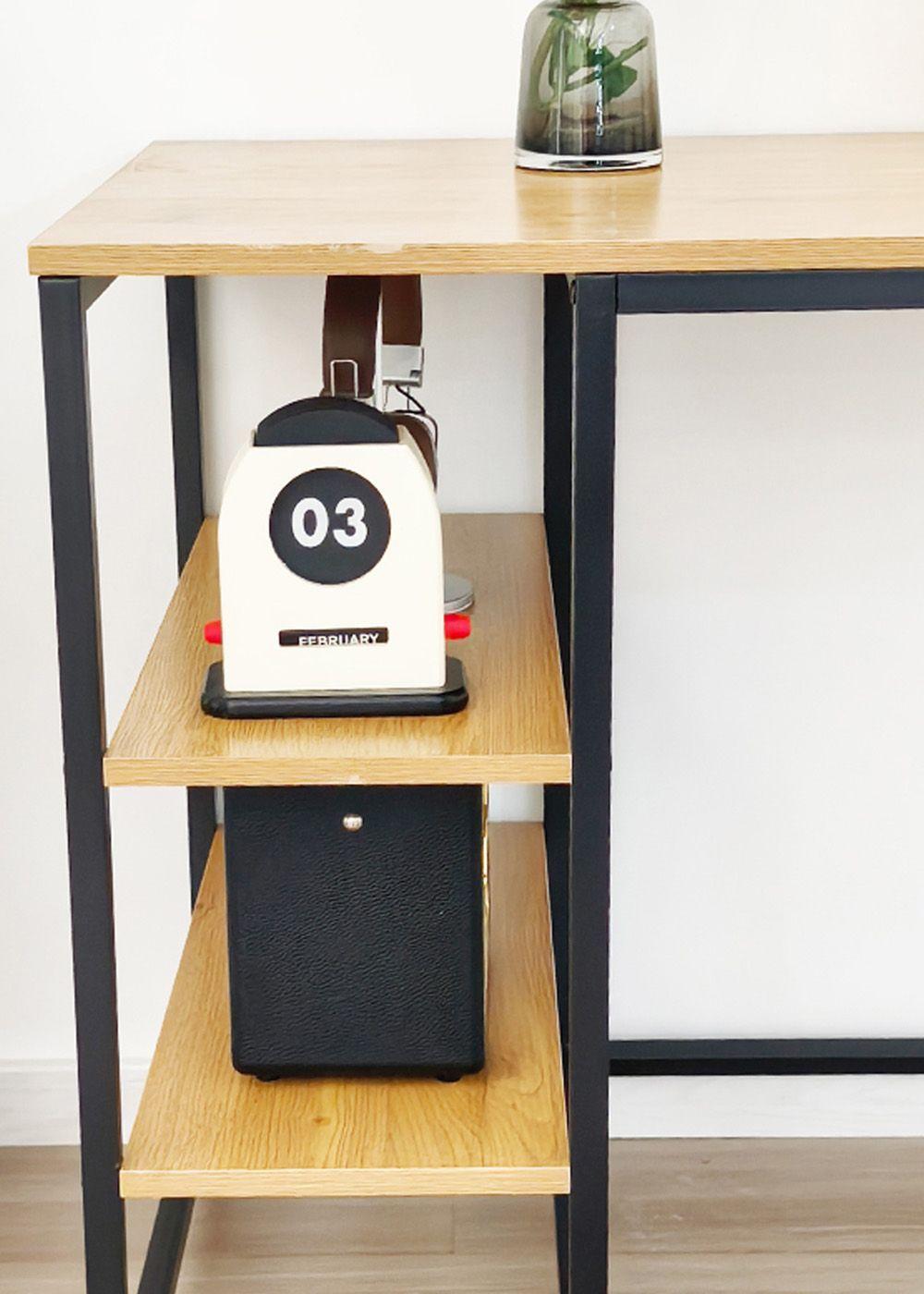 Escritorio de Metal y Madera con Repisas 140x60x75 cm Roble Claro-3