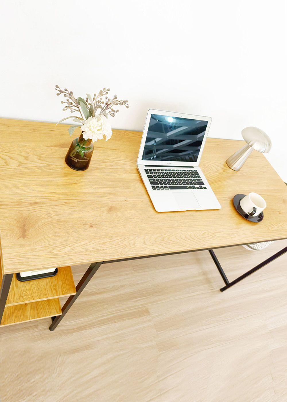 Escritorio de Metal y Madera con Repisas 140x60x75 cm Roble Claro-5