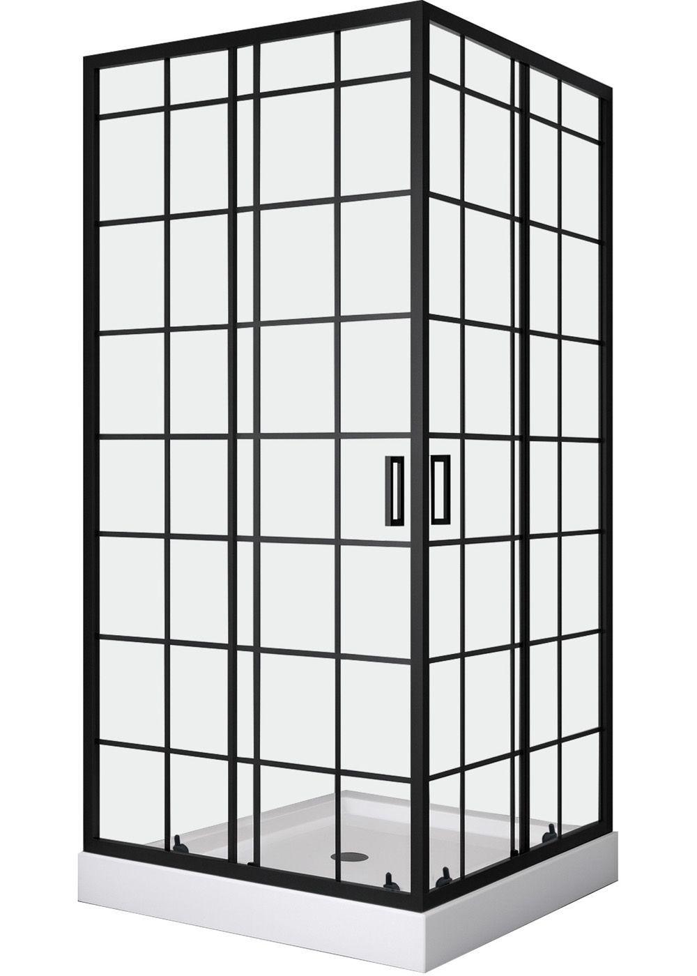 Shower Door Joytek Recto Cuadros Negros 90x90x198cm con Receptáculo-2