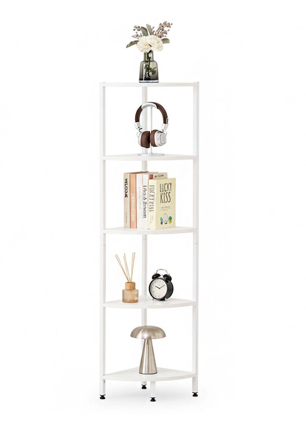 Estante Esquinero Blanco de Metal y Madera 5 Niveles 140.5x32×32 cm-4