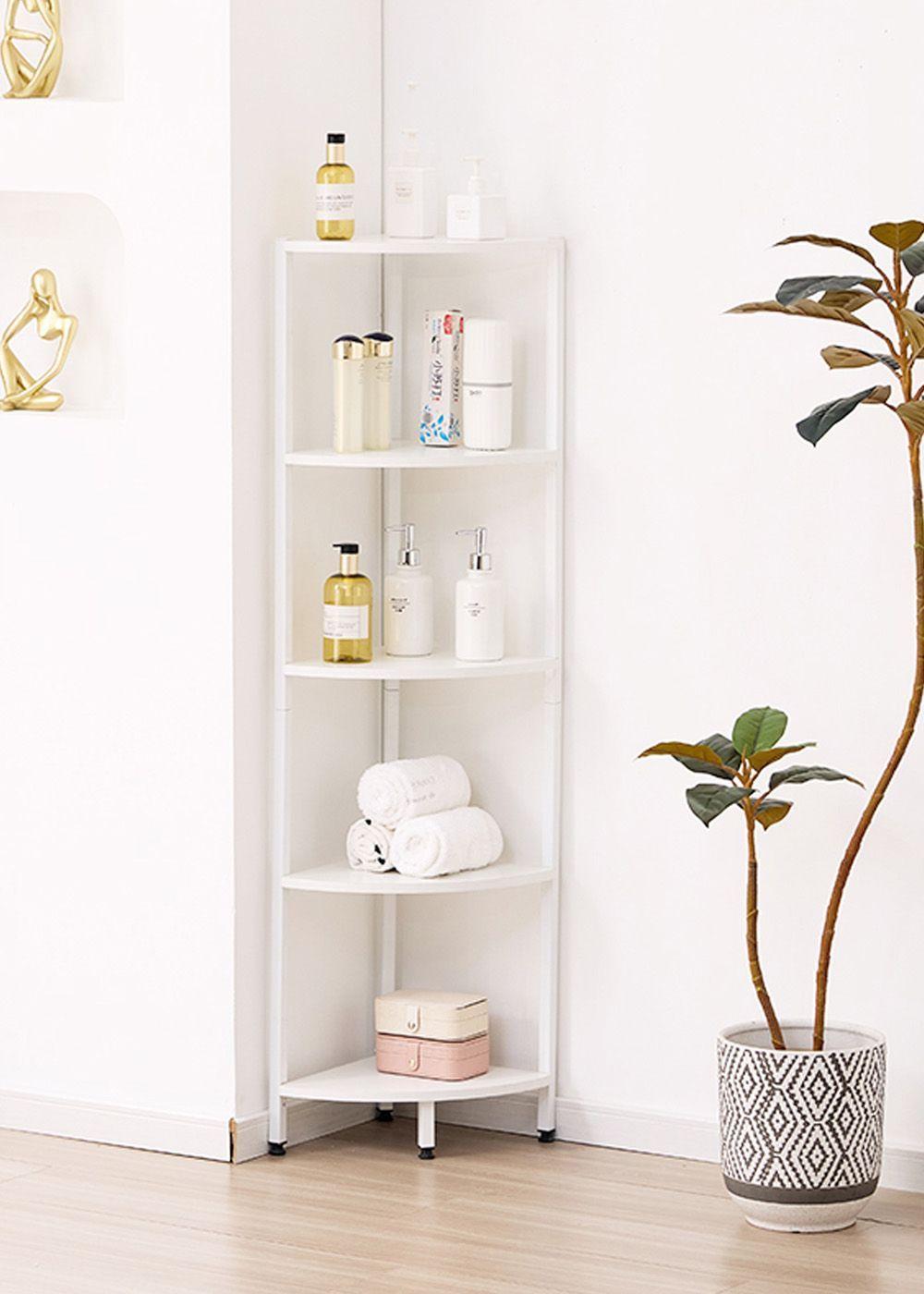 Estante Esquinero Blanco de Metal y Madera 5 Niveles 140.5x32×32 cm-7