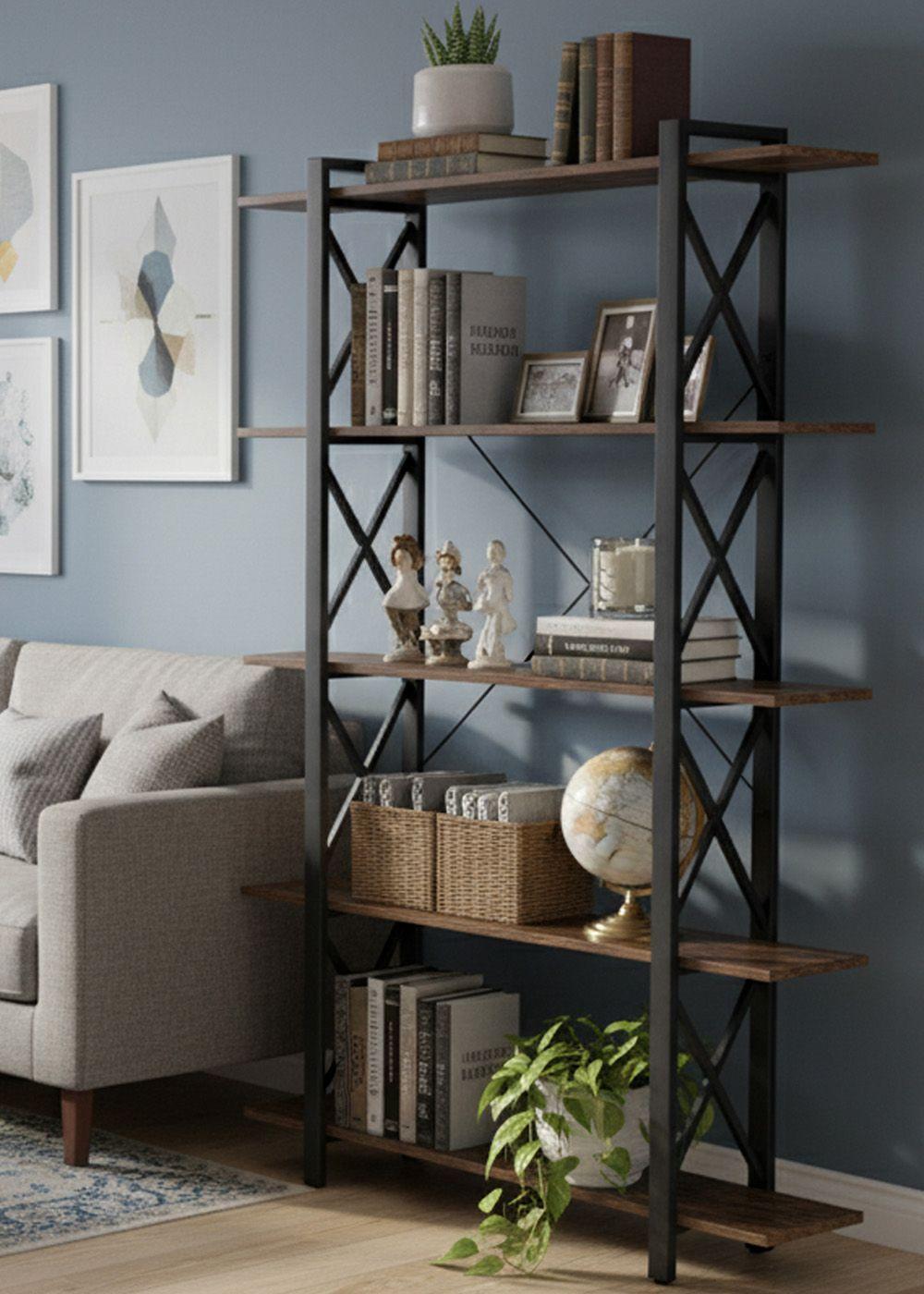 Estante de Metal y Madera 5 Niveles 120x28.5x182 cm Nogal Oscuro-2