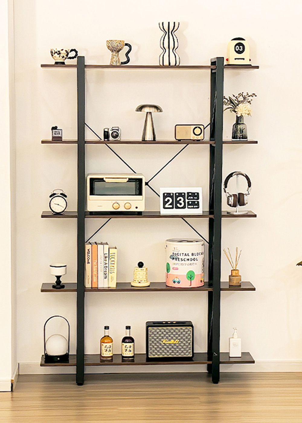 Estante de Metal y Madera 5 Niveles 120x28.5x182 cm Nogal Oscuro-3