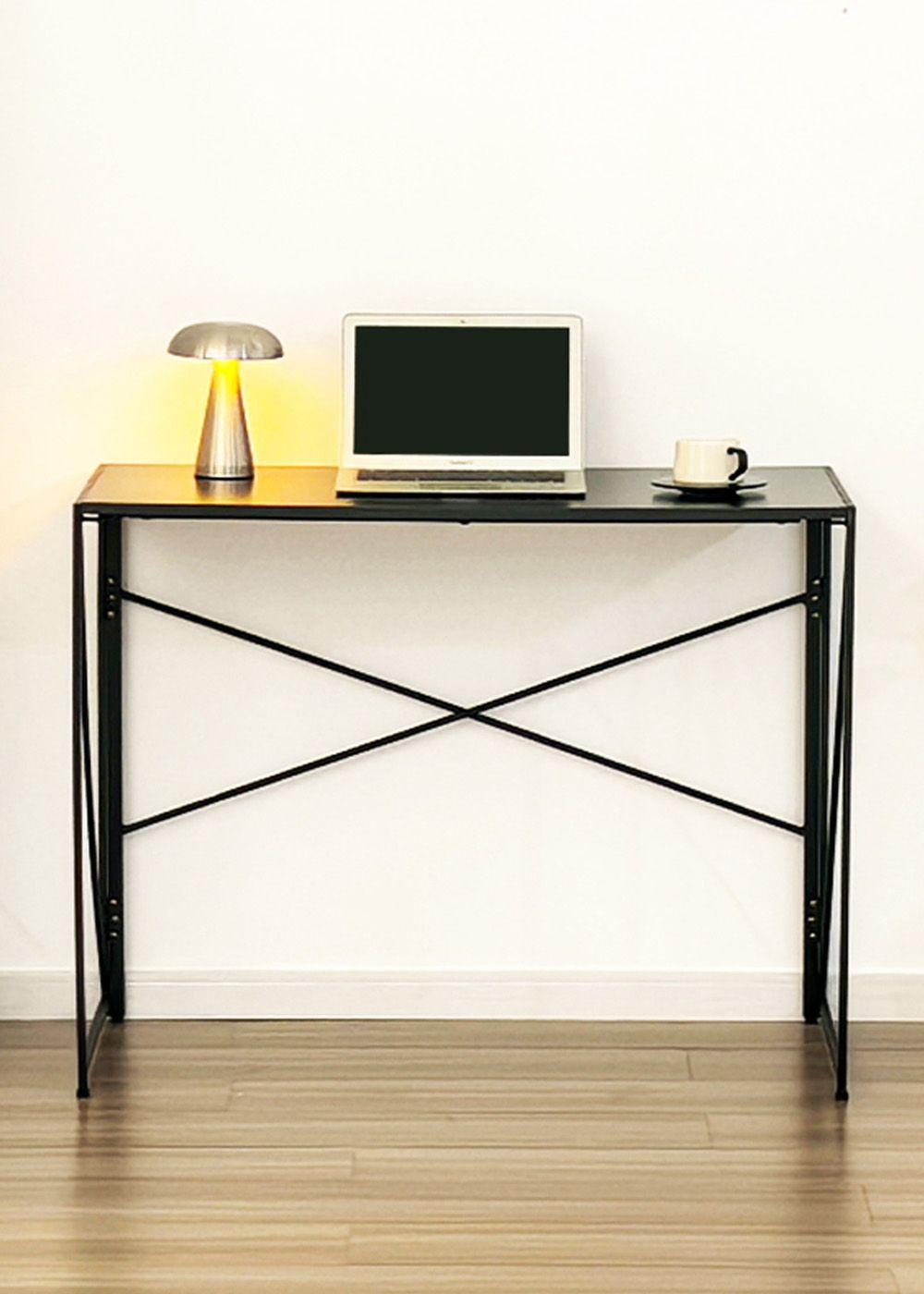 Mesa Escritorio Plegable de Metal y Madera Negro 100x50x75 cm-2