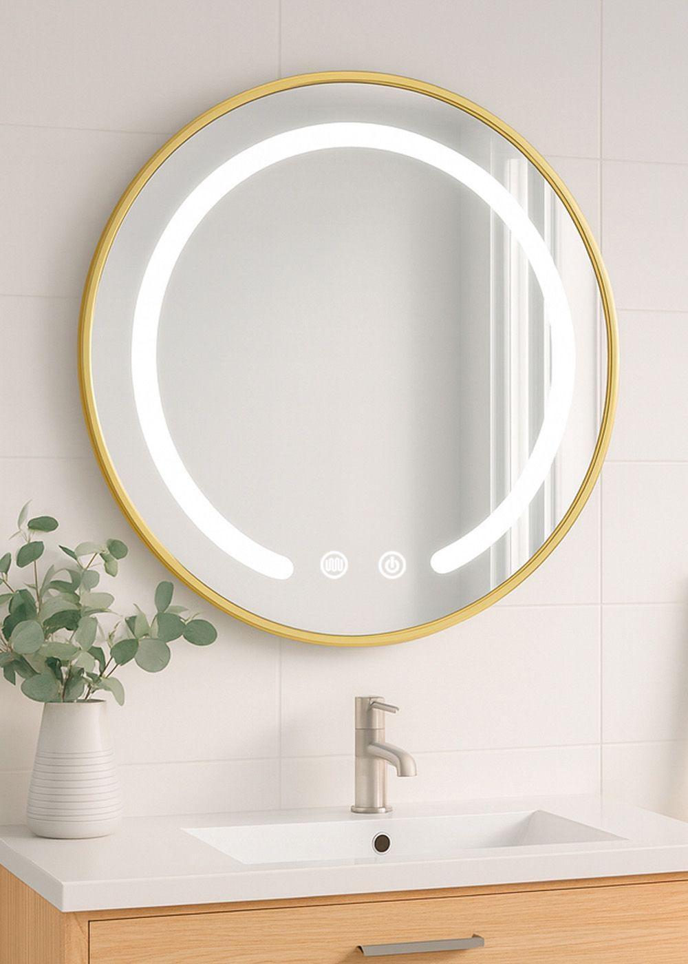 Espejo Redondo Marco Dorado Touch con Luz Led 3 colores 60 cm-3