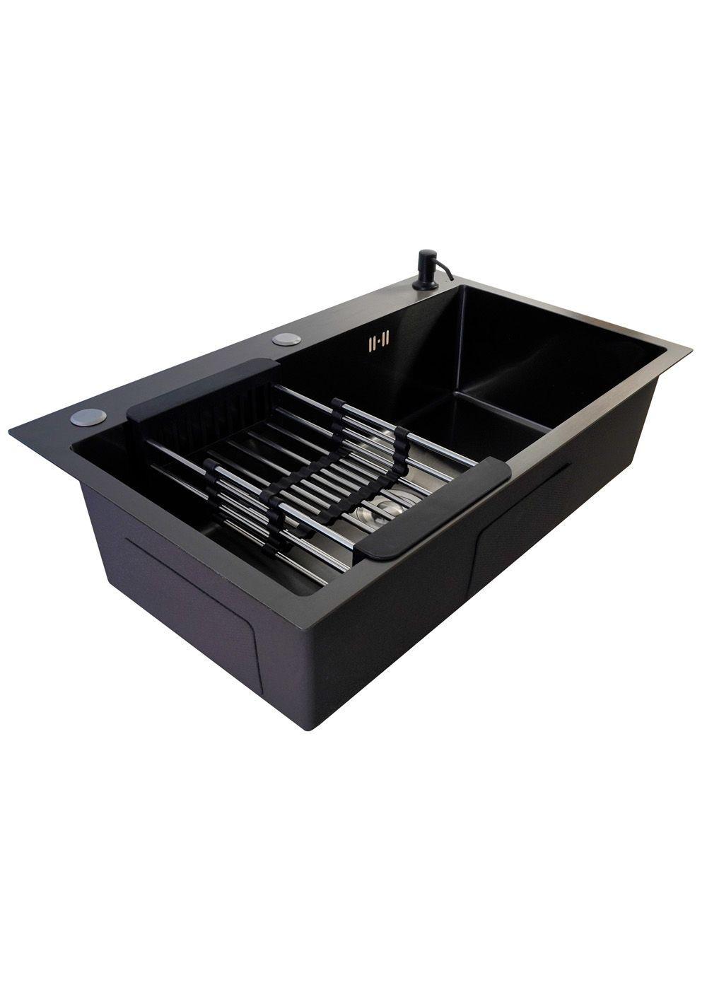Lavaplatos Americano Icon con Canasto y Tabla Joytek Negro 75x45x19 cm-2