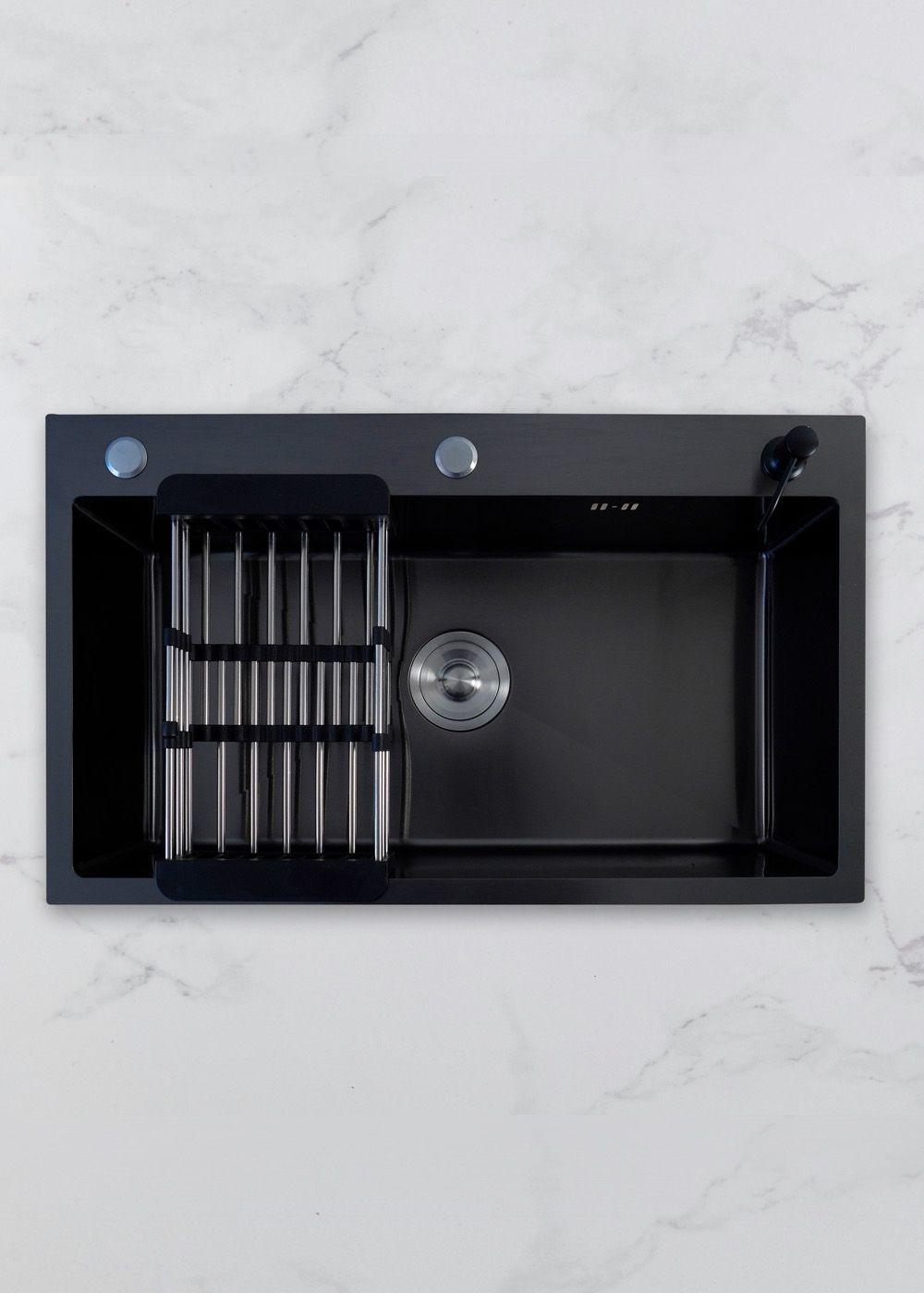 Lavaplatos Americano Icon con Canasto y Tabla Joytek Negro 75x45x19 cm-4