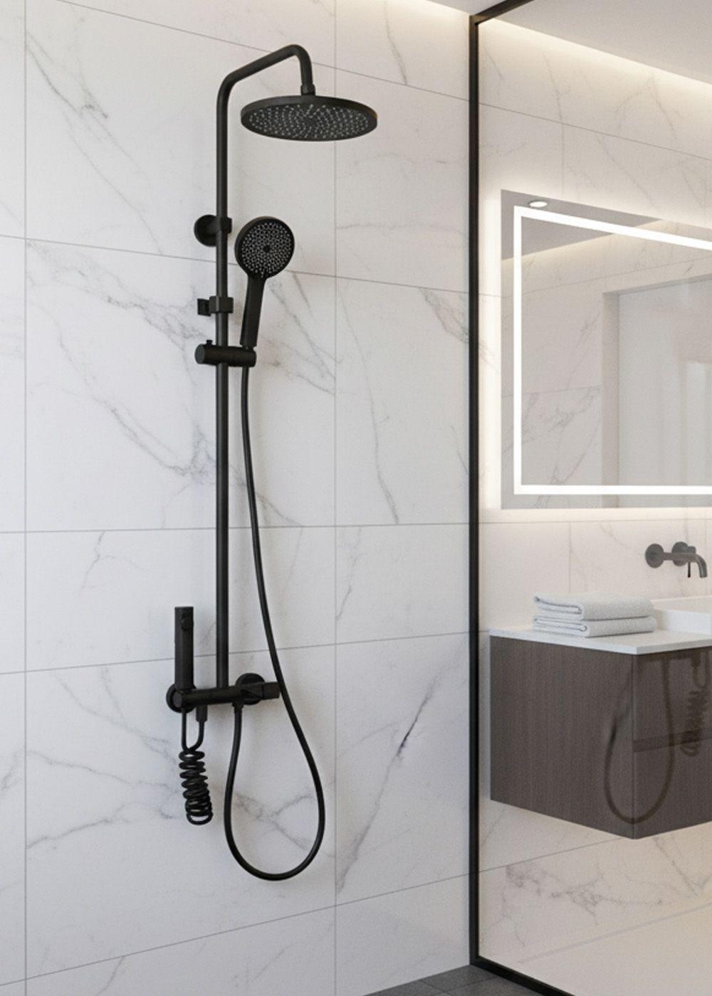 COLUMNA DUCHA TECLADO MONOMANDO 4 FUNCIONES PLATO REDONDO NEGRO-4