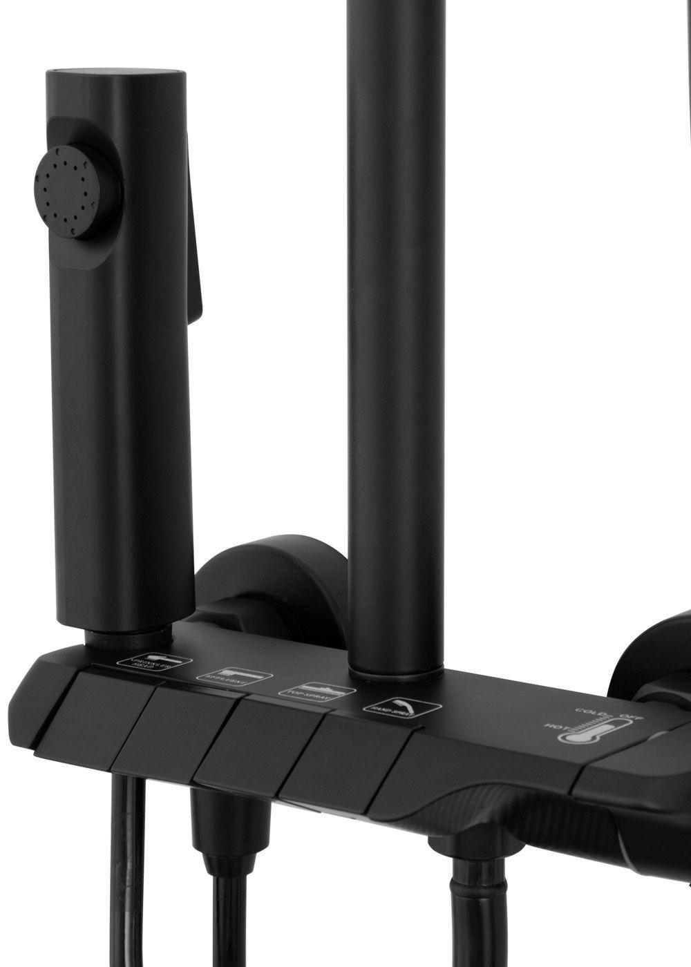 COLUMNA DUCHA TECLADO MONOMANDO 4 FUNCIONES PLATO REDONDO NEGRO-5