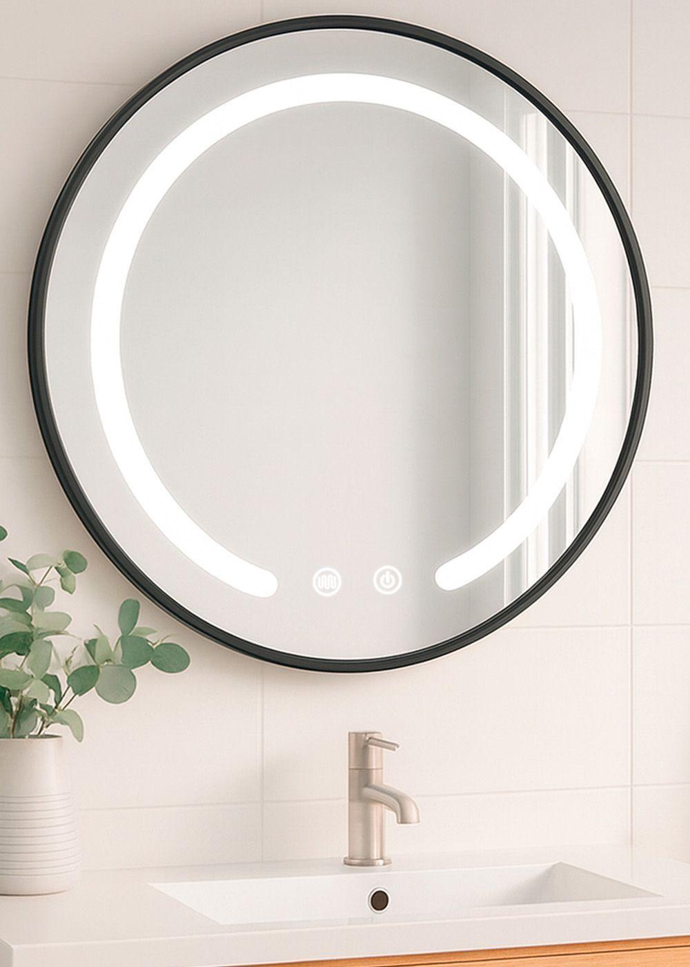 Espejo Redondo Marco Negro Touch con Luz Led 3 colores 80 cm-3