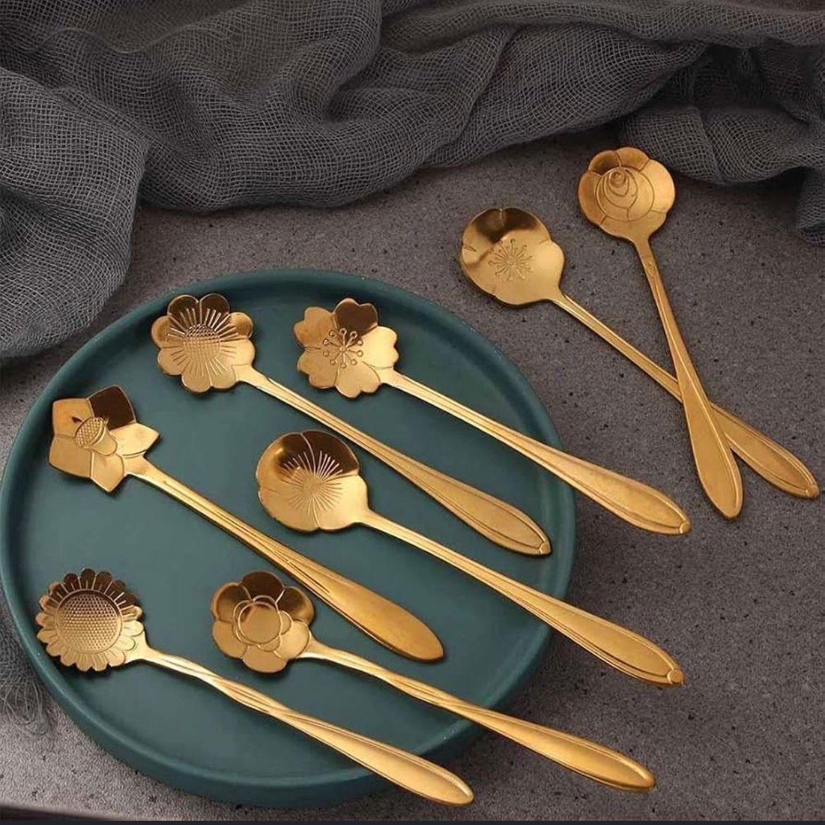 Cucharas de postre decorativas doradas-2
