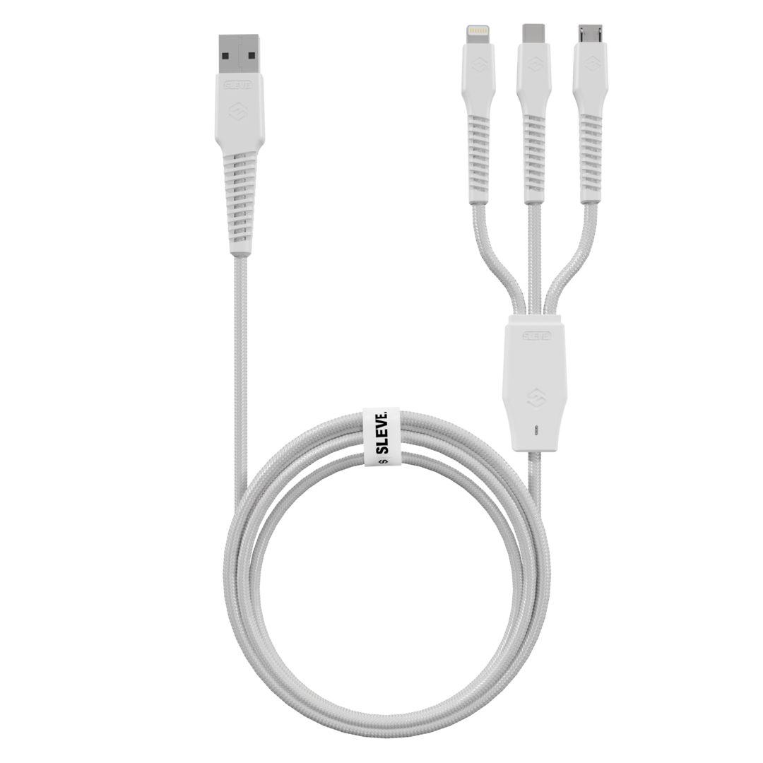 Cable Cargador Sleve Line X Usb A Triple Usb White-2