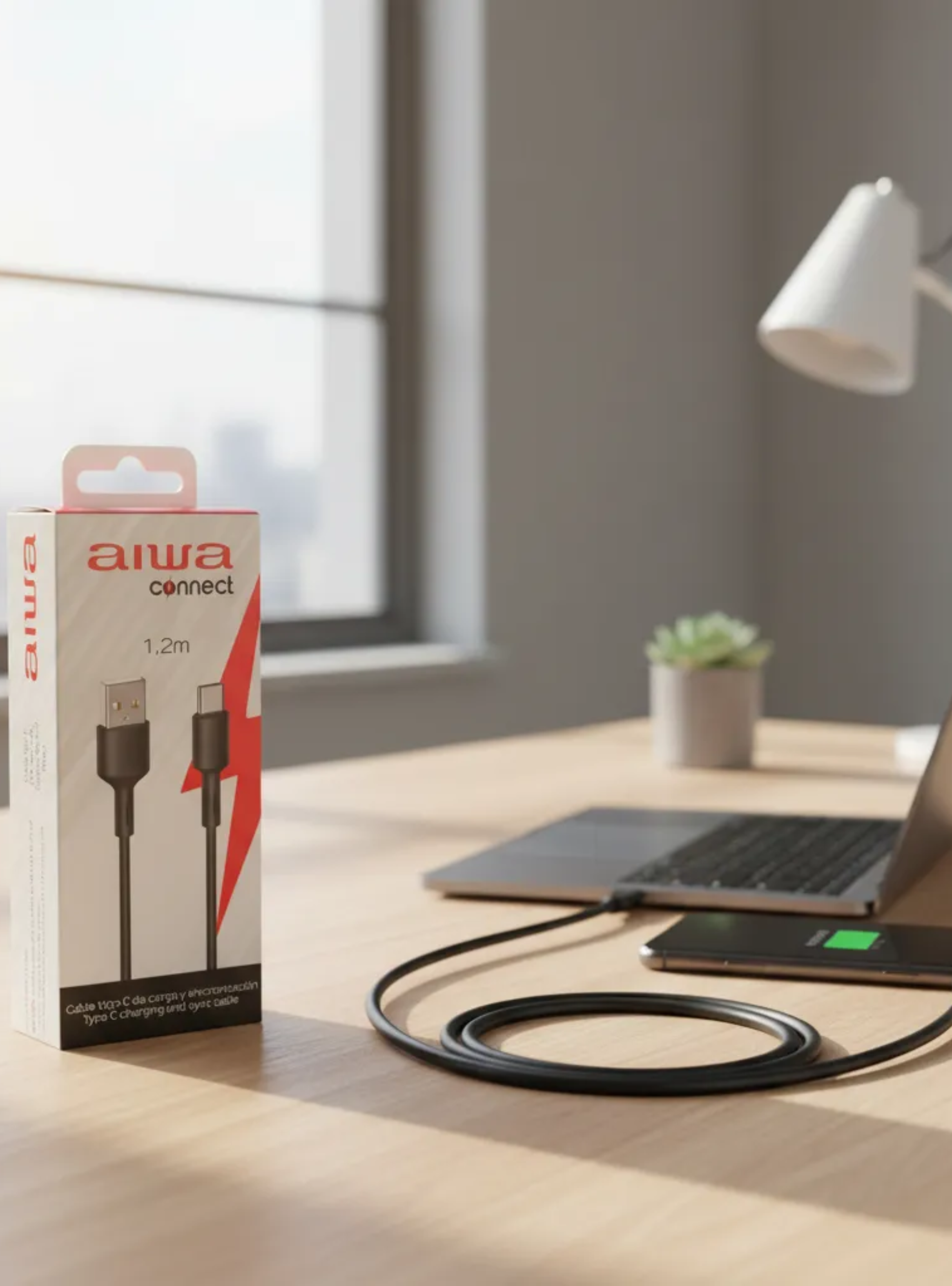 Cable USB A a Tipo C AIWA 1 mts Negro-2