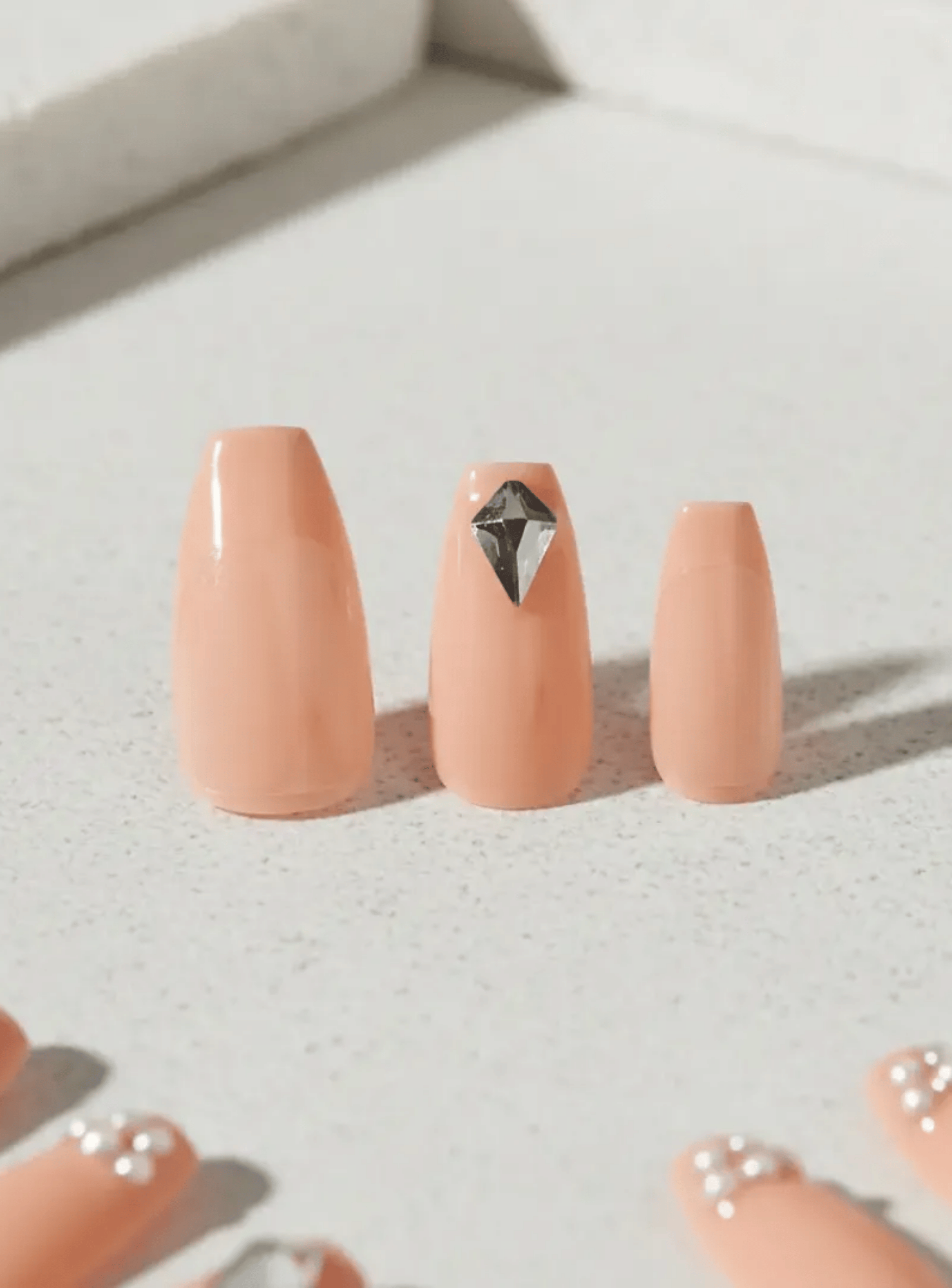 Uñas Press On Autoadhesivas Acabado Natural Diseño Piedras Preciosas-5