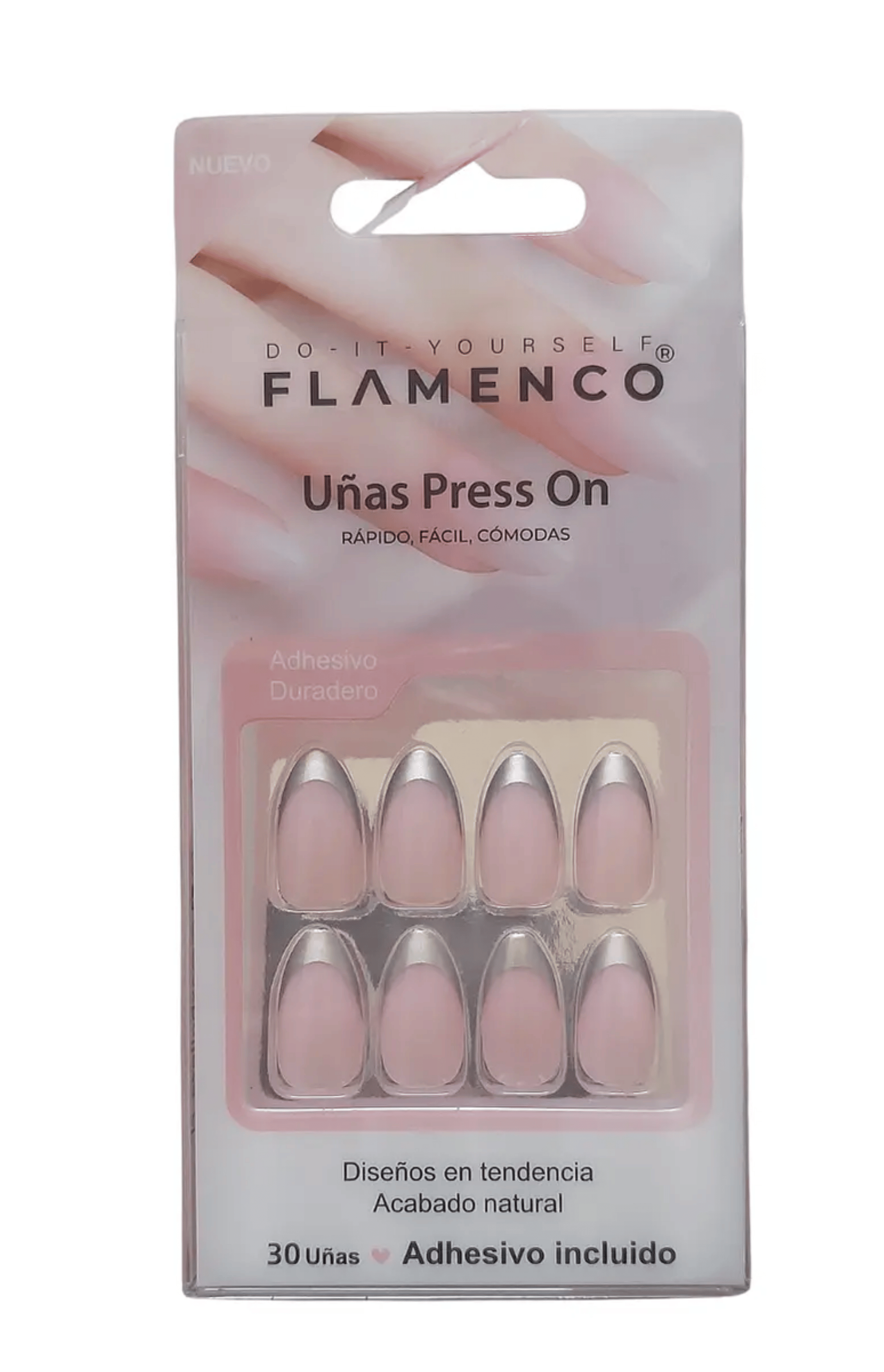 Uñas Press On Acabado Natural Francesa Plateadas-0