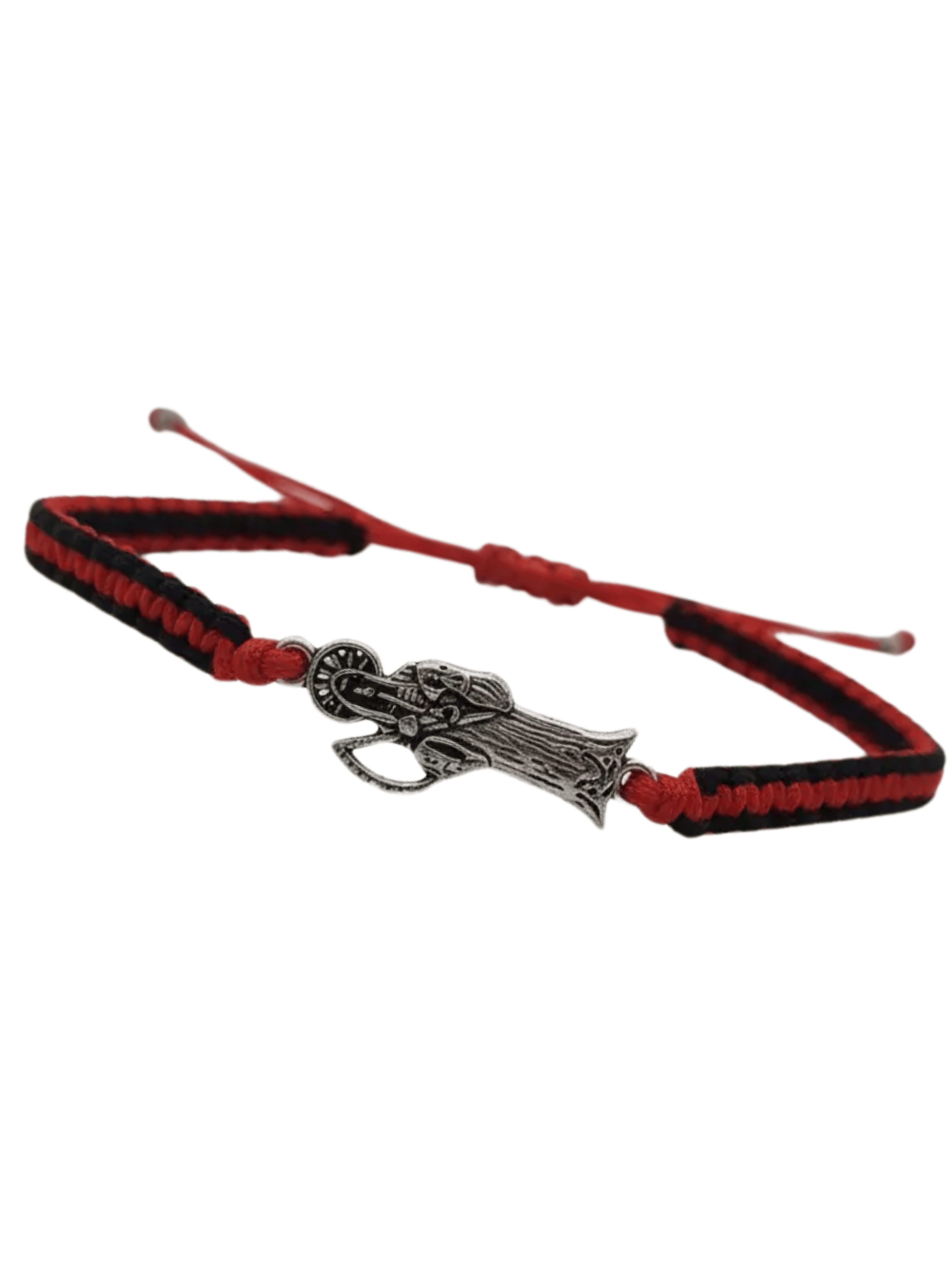 Pulsera De Hilo Rojo Y Negro De La Santa Muerte Plateada-0