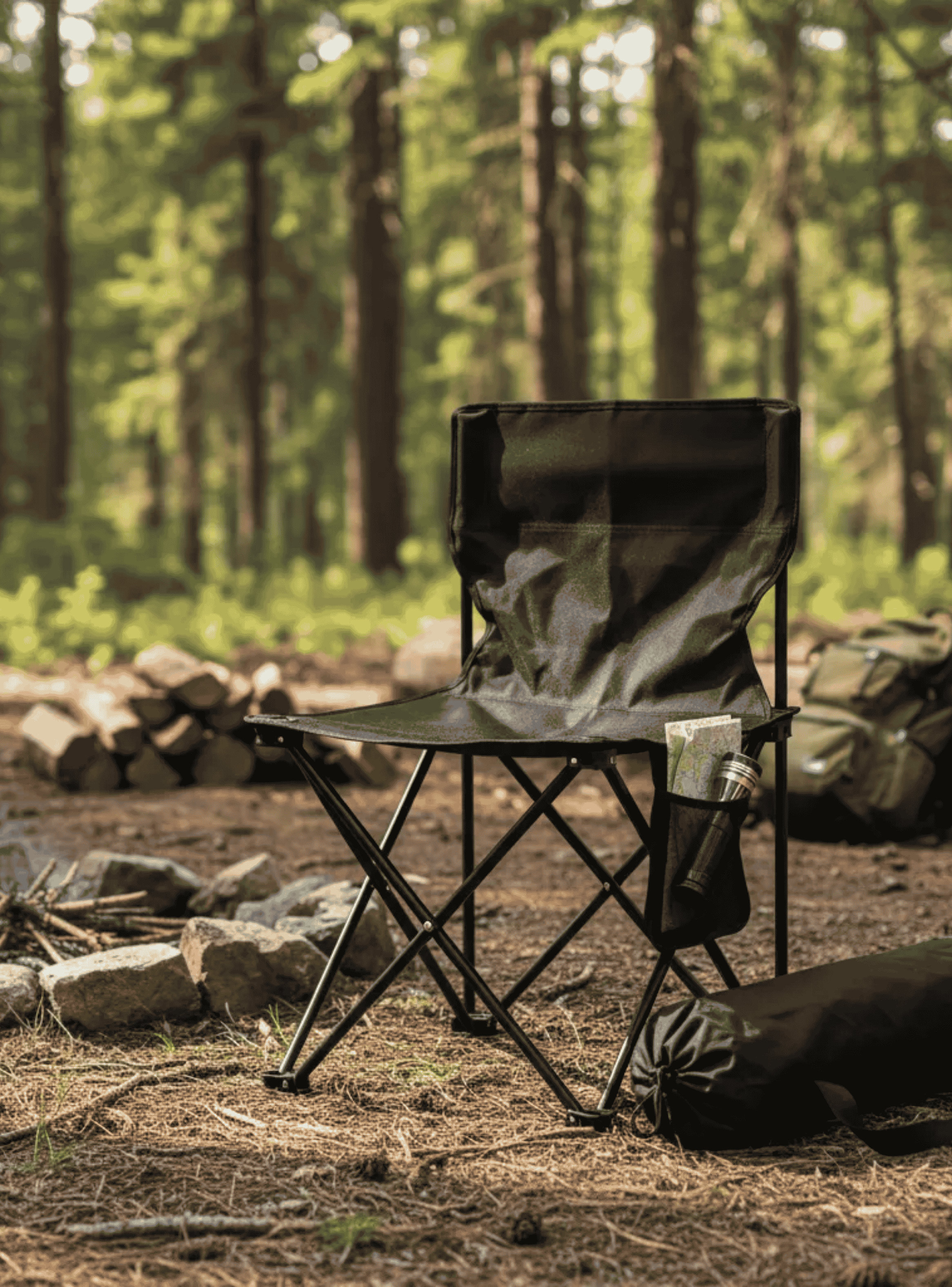 Silla Plegable Color Negro Camping Reforzada Estructura Firme con Bolso-3