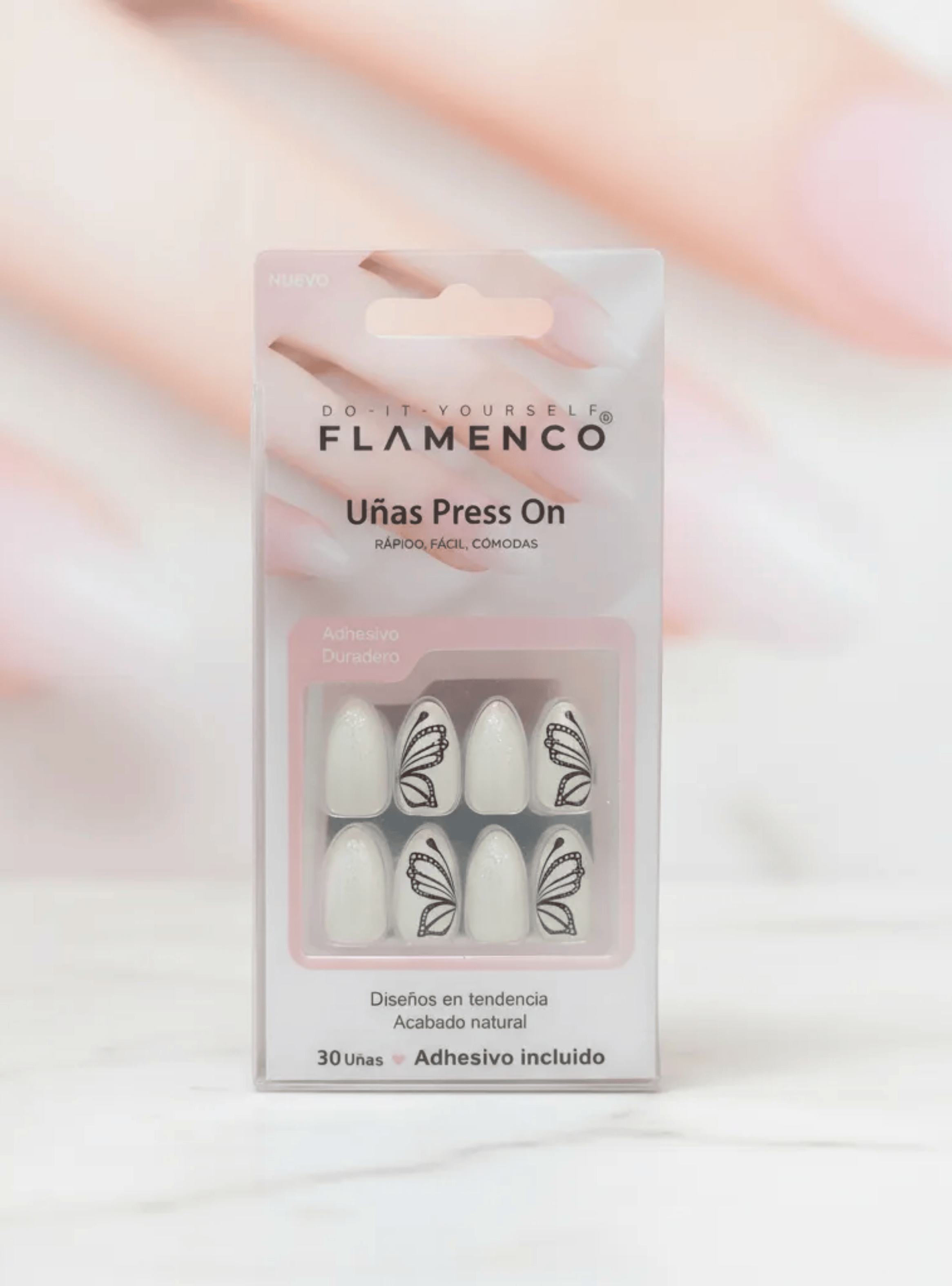 Uñas Press On Autoadhesivas Acabado Natural Mariposas-2