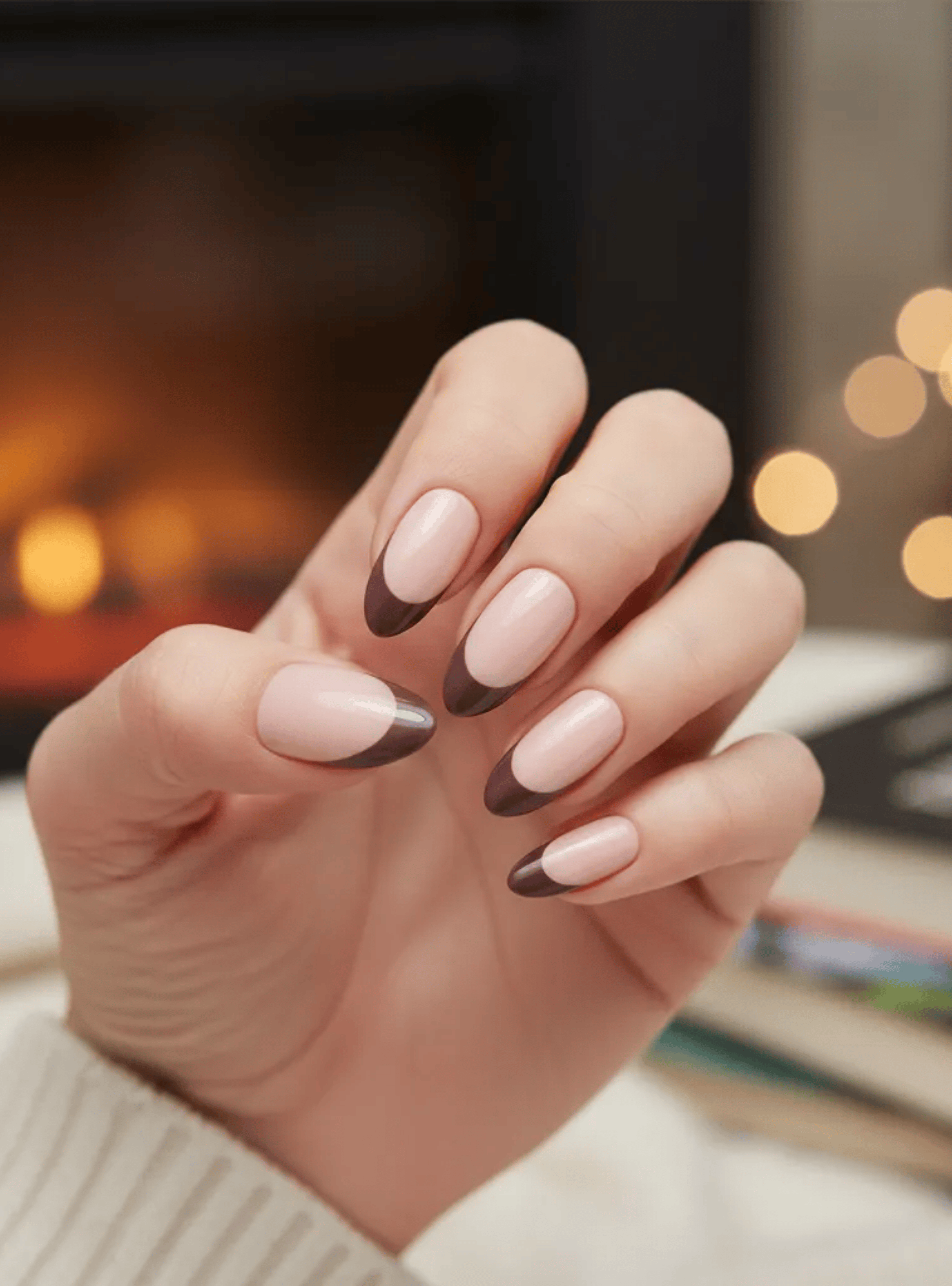 Uñas Press On Autoadhesivas Acabado Natural Francesa Beige Dos Tonos-2