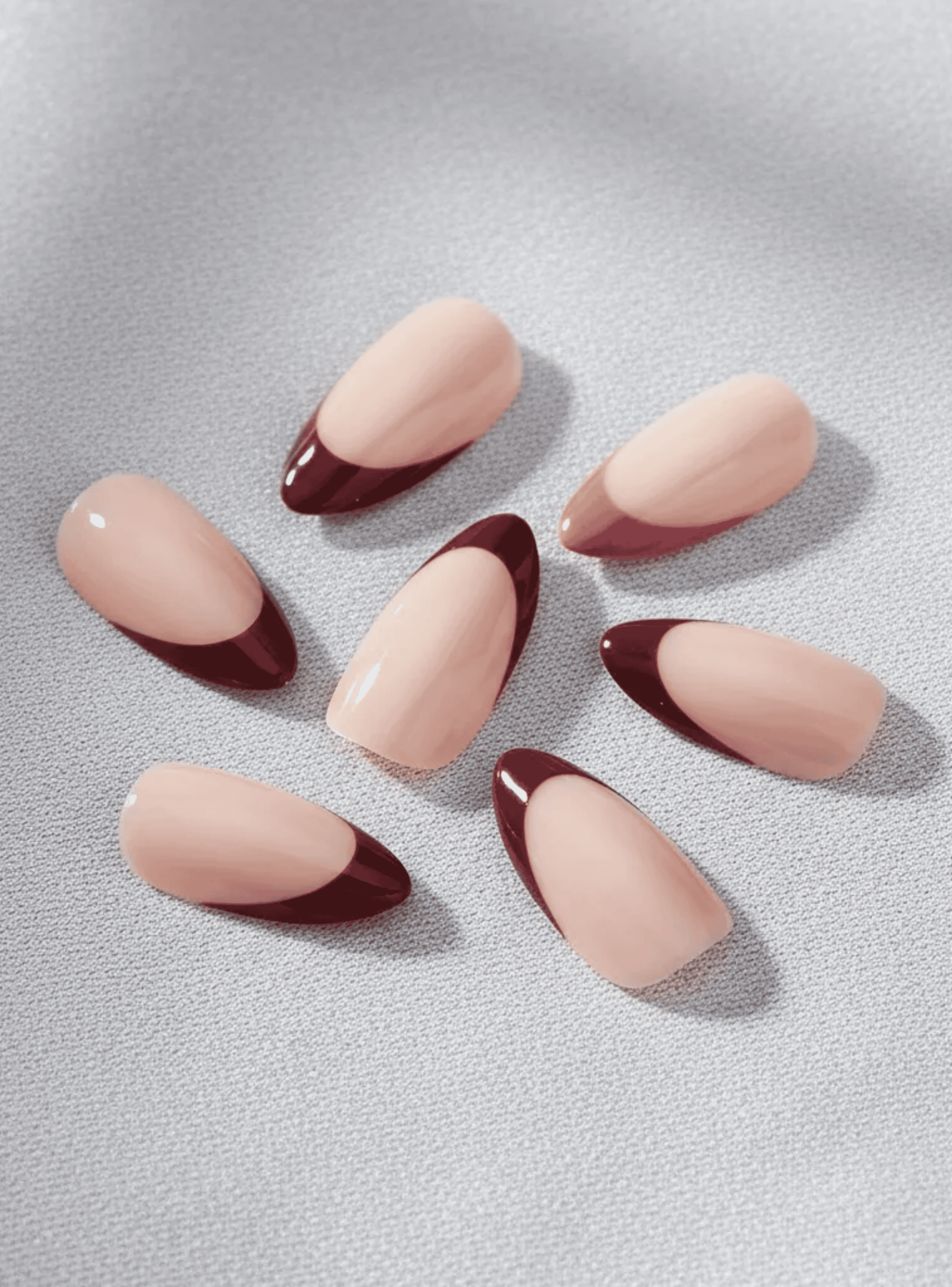 Uñas Press On Autoadhesivas Acabado Natural Francesa Beige Dos Tonos-3