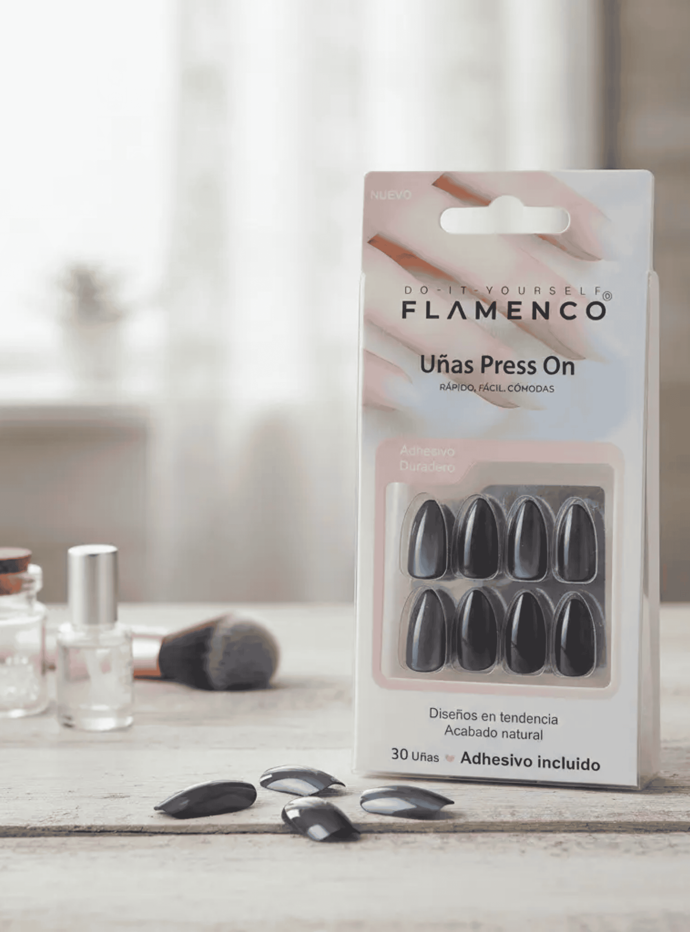 Uñas Press On Autoadhesivas Acabado Natural Negras-2