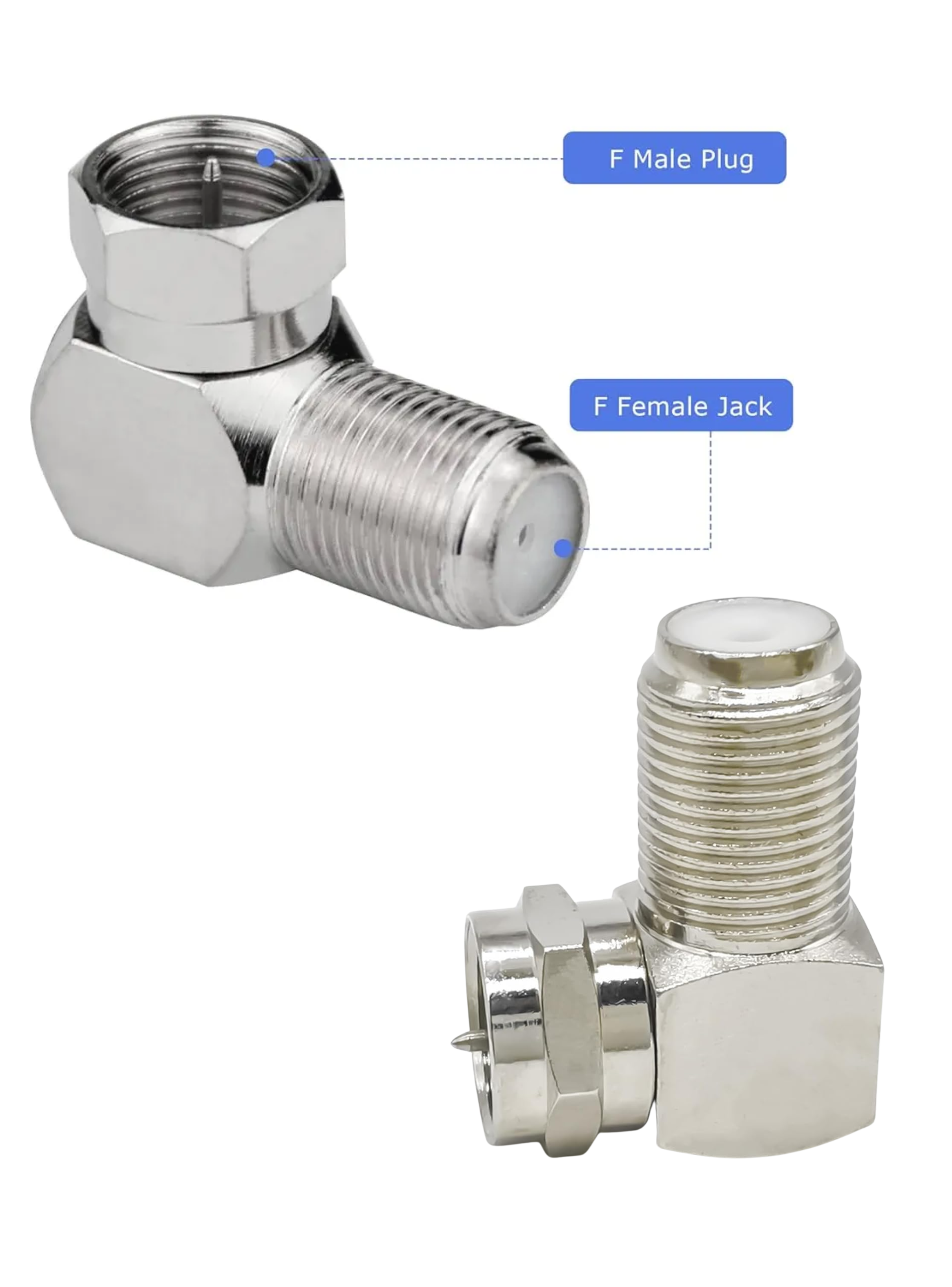 Adaptador Coaxial Tipo F 90 grados Conector RG6 angulo Recto-3