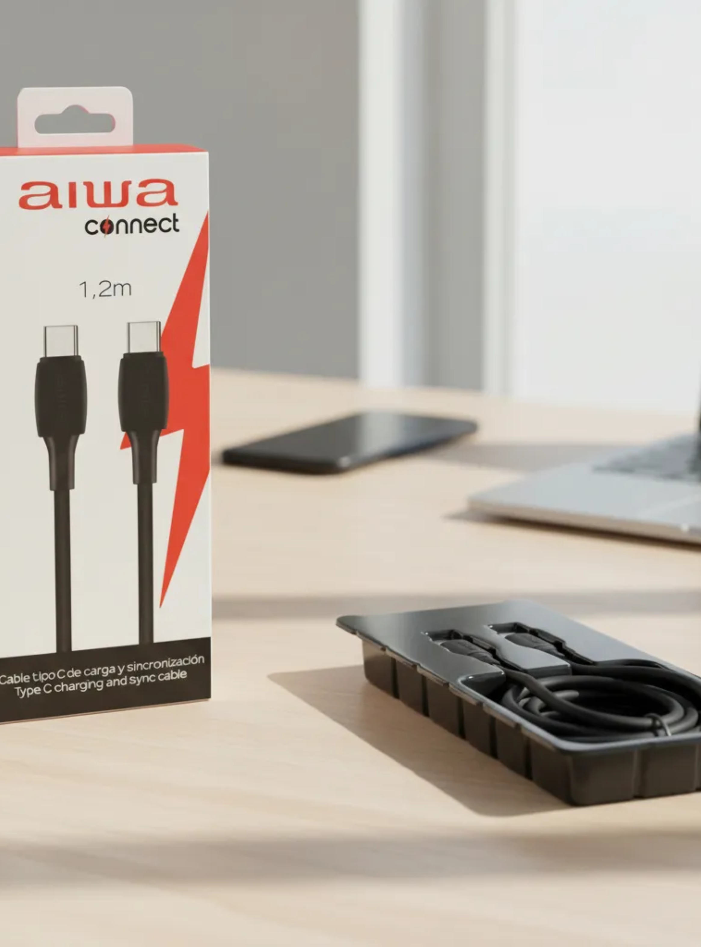 Cable Aiwa USB Tipo C a Tipo C 1 Metro Negro-2