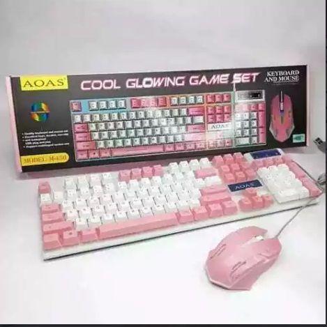 Pack Teclado y Mouse AOAS M-450 color Rosado-1