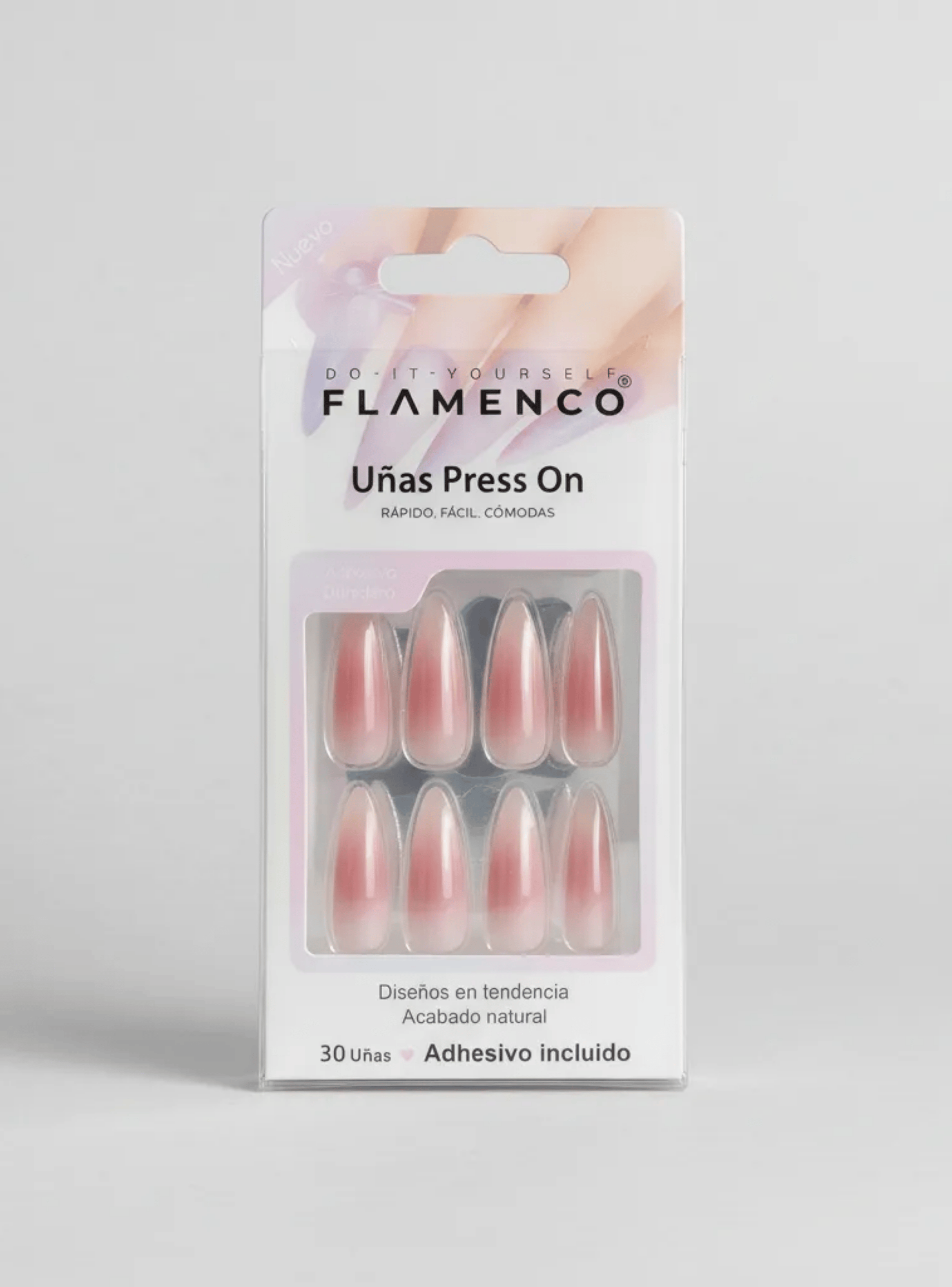 Uñas Press On Autoadhesivas Acabado Natural Rosa-3