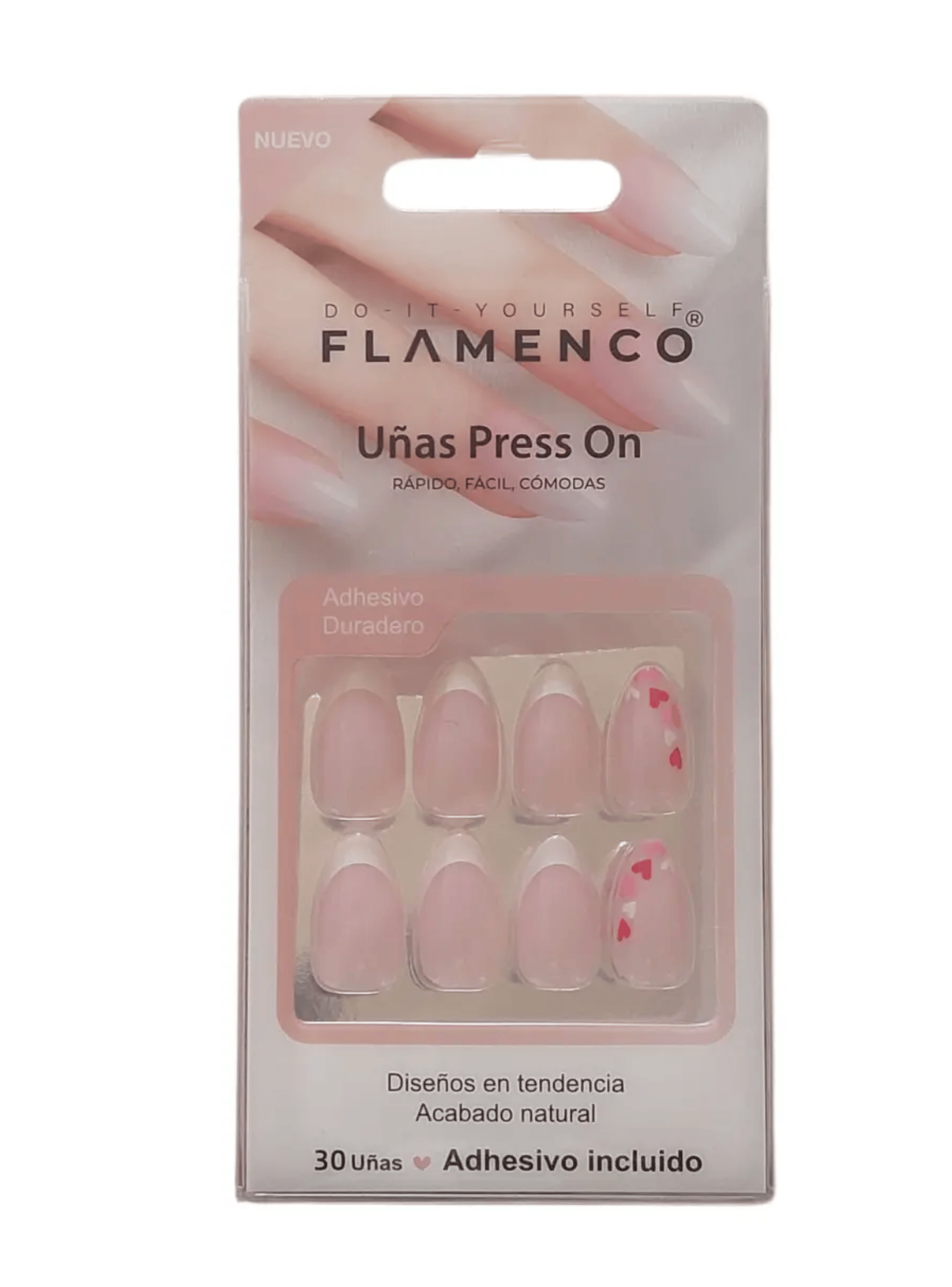 Uñas Press On Acabado Natural Punta Francesa Con Corazon-0