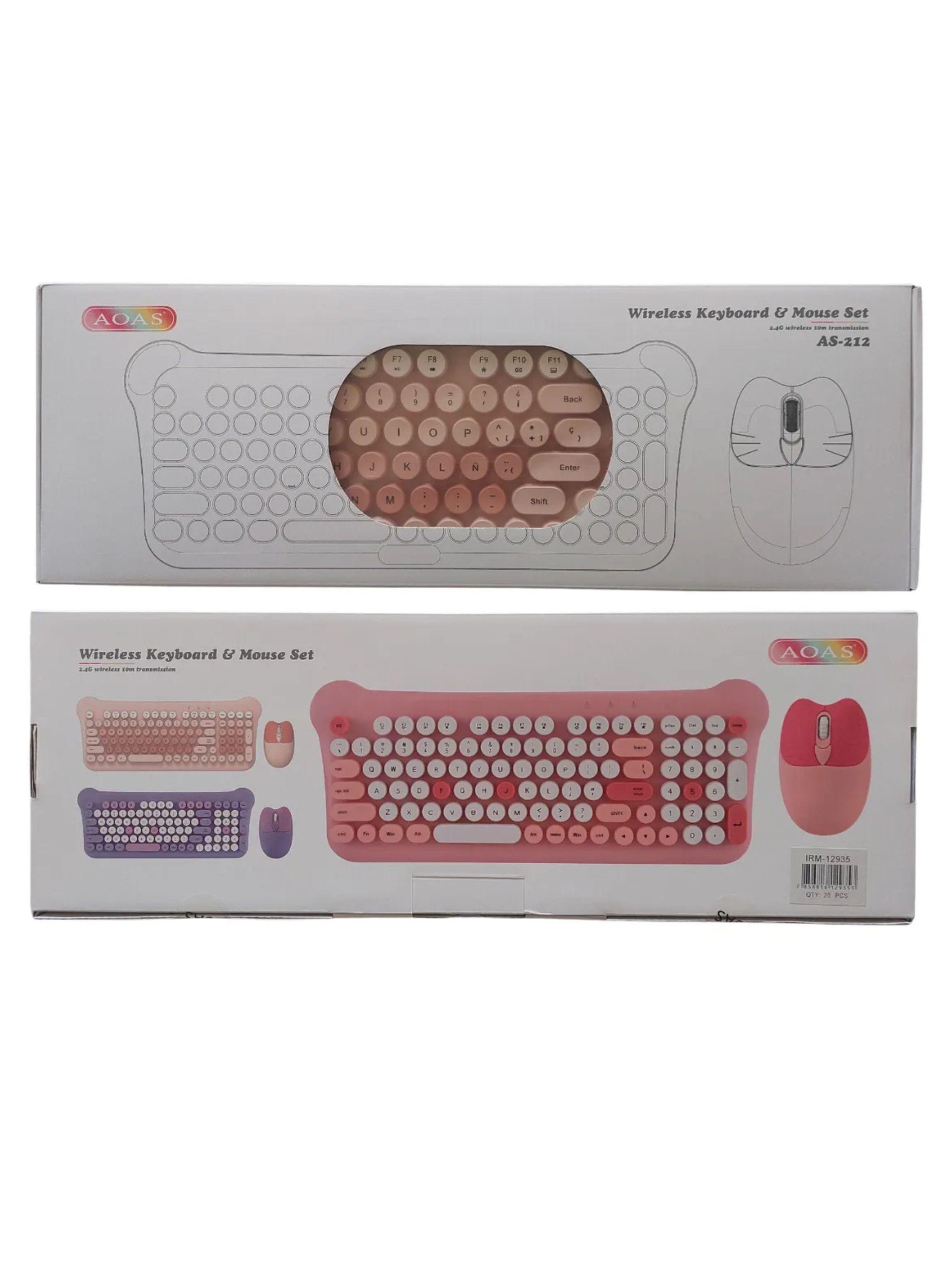 Teclado Gamer Inalámbrico Con Mouse 2.4g As-212 Aoas Rosa Claro-2
