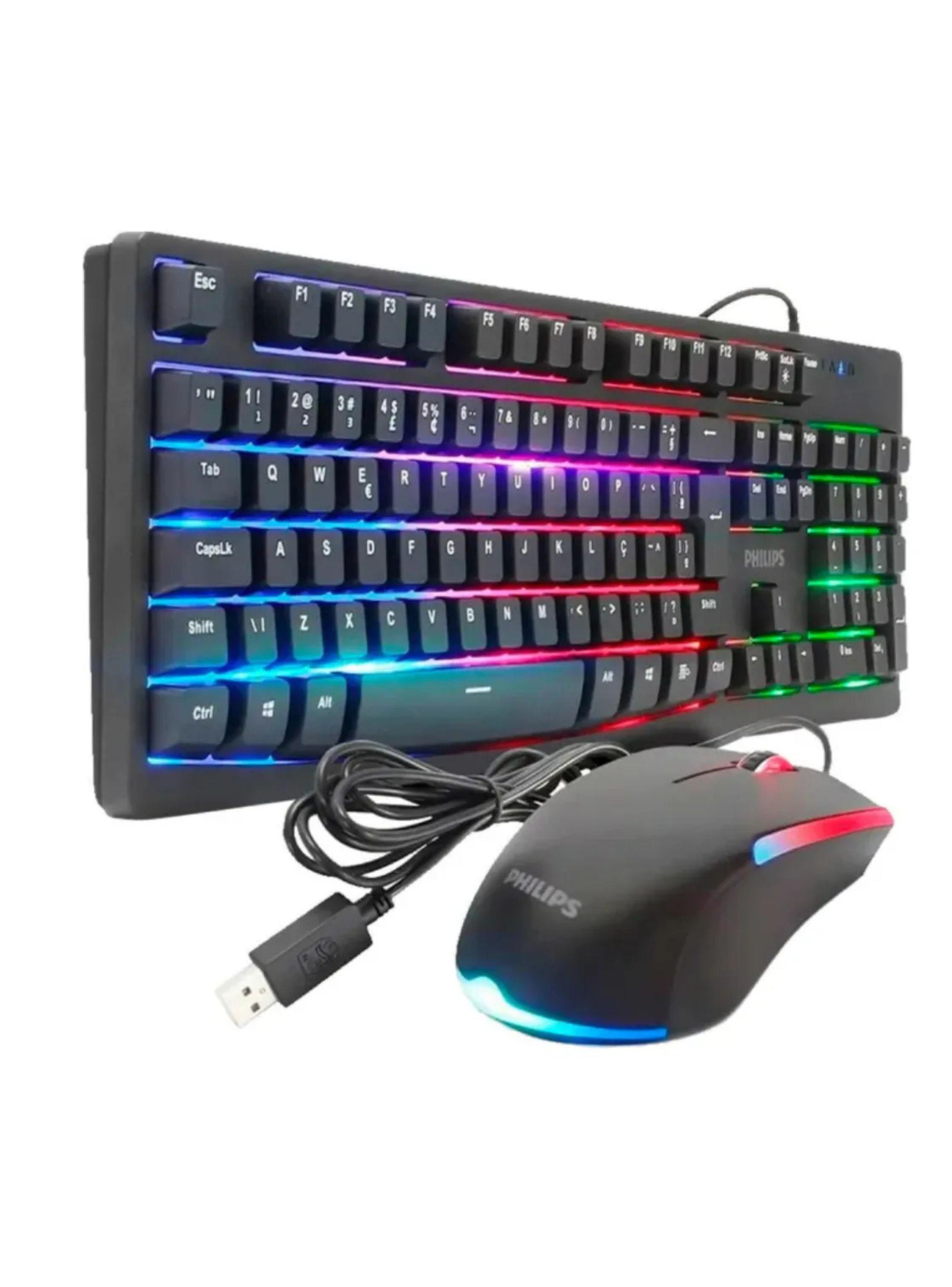 Combo Teclado Y Mouse Philips Spt6214bk Led Rgb Usb-5