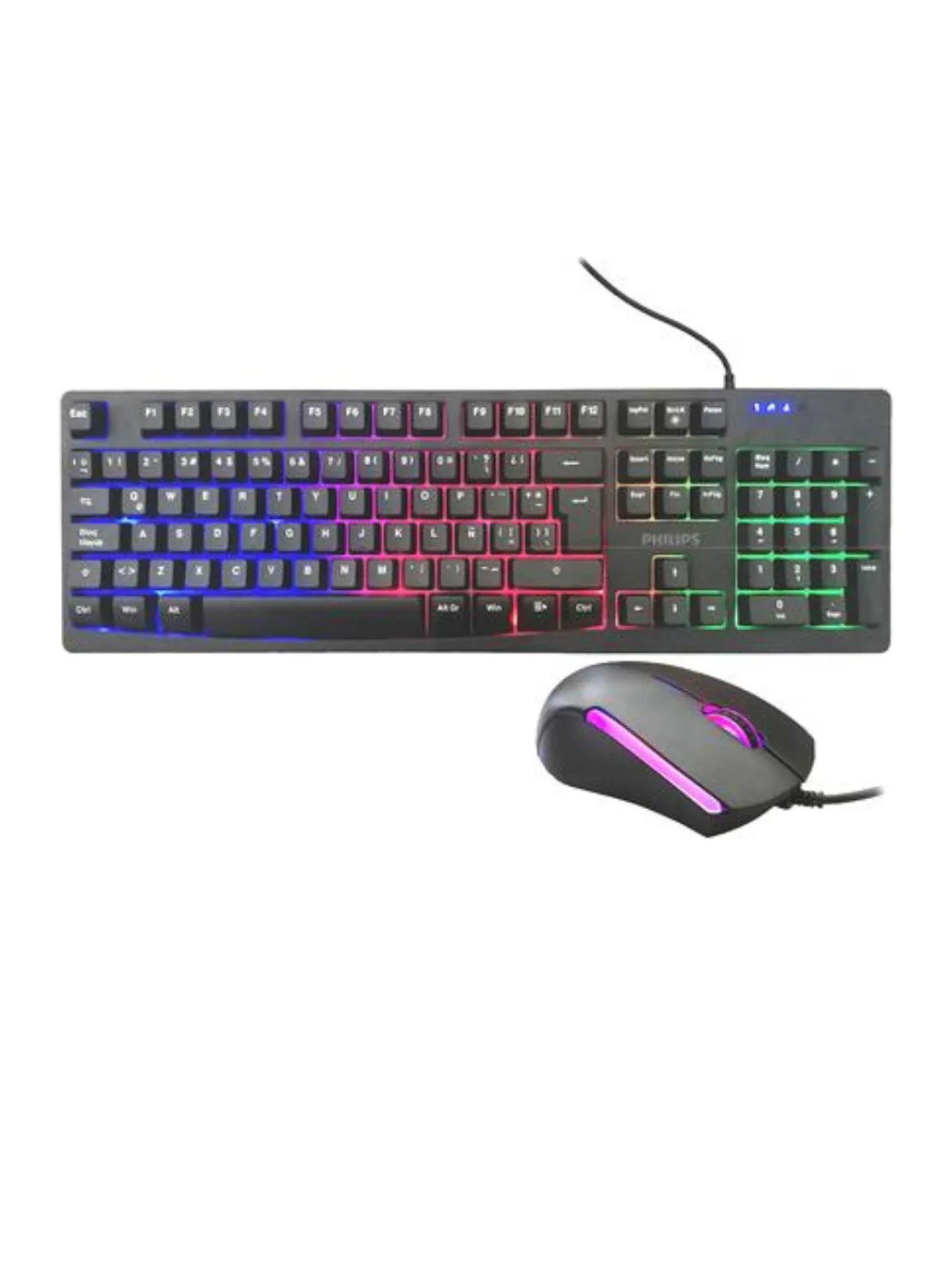 Combo Teclado Y Mouse Philips Spt6214bk Led Rgb Usb-6