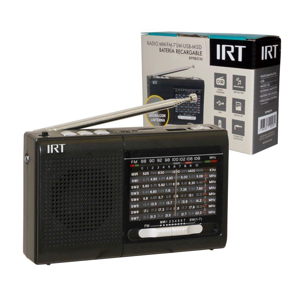 RADIO IRT 9 BANDAS RECARGABLE  AM/FM/SW/USB/MSD I005RP9B01N-0