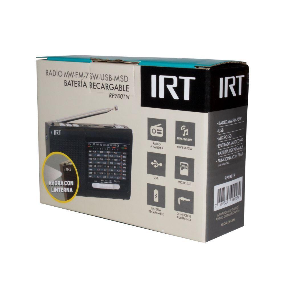 RADIO IRT 9 BANDAS RECARGABLE  AM/FM/SW/USB/MSD I005RP9B01N-1