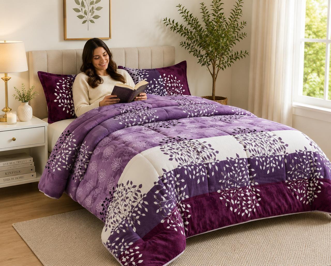 Cubrecama de Invierno Plush con Chiporro King Color Morado con Dise o RS1009-0