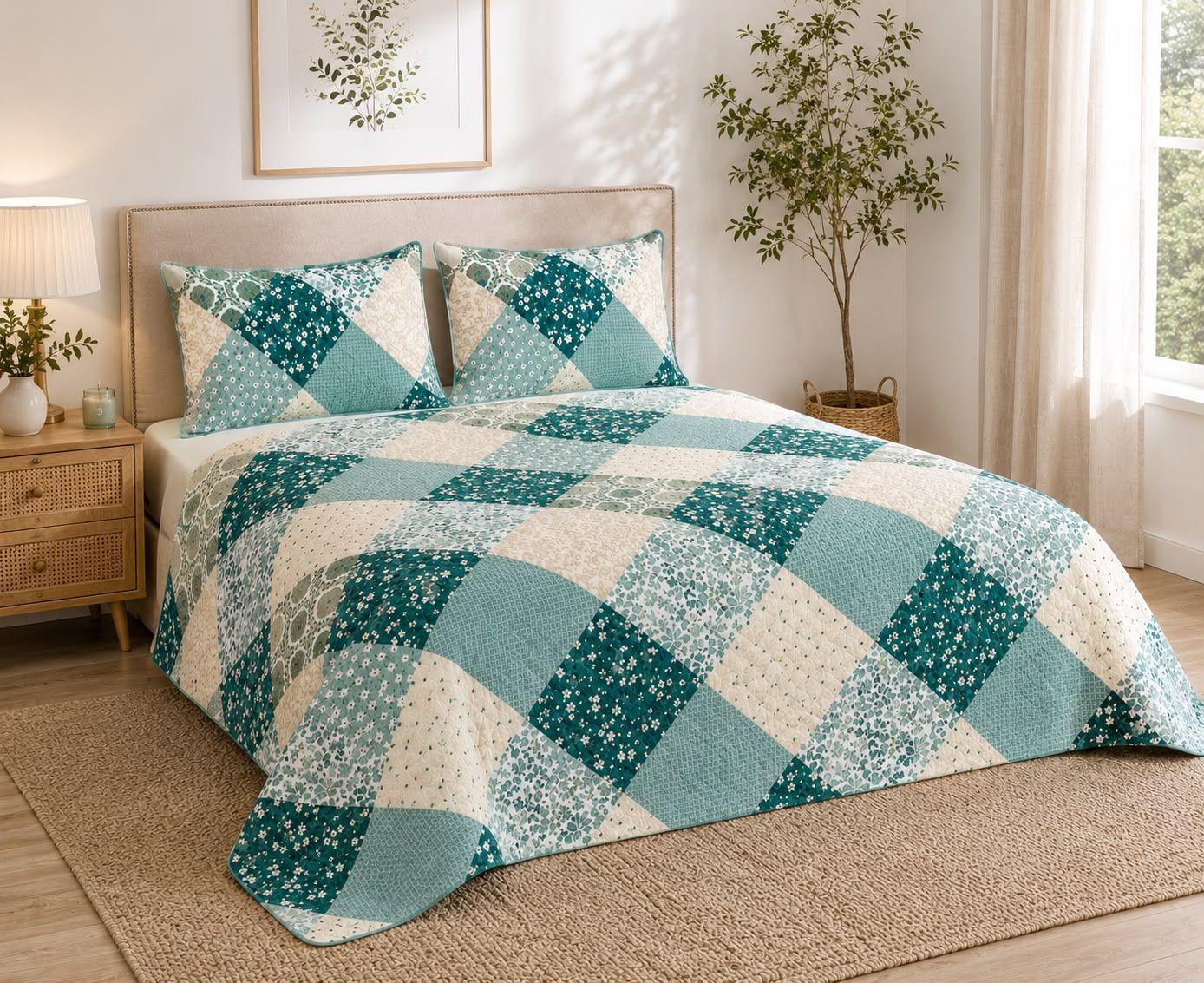 Quilt de Verano King Floral 658 Verde-0