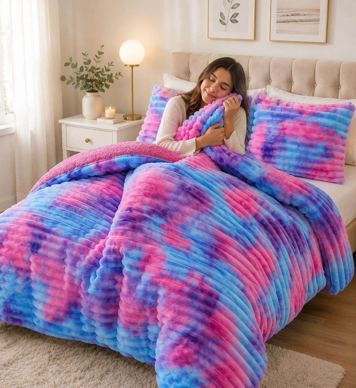 Cubrecama de Invierno Plush Acanalado con Chiporro 2 Plazas Multicolor-1
