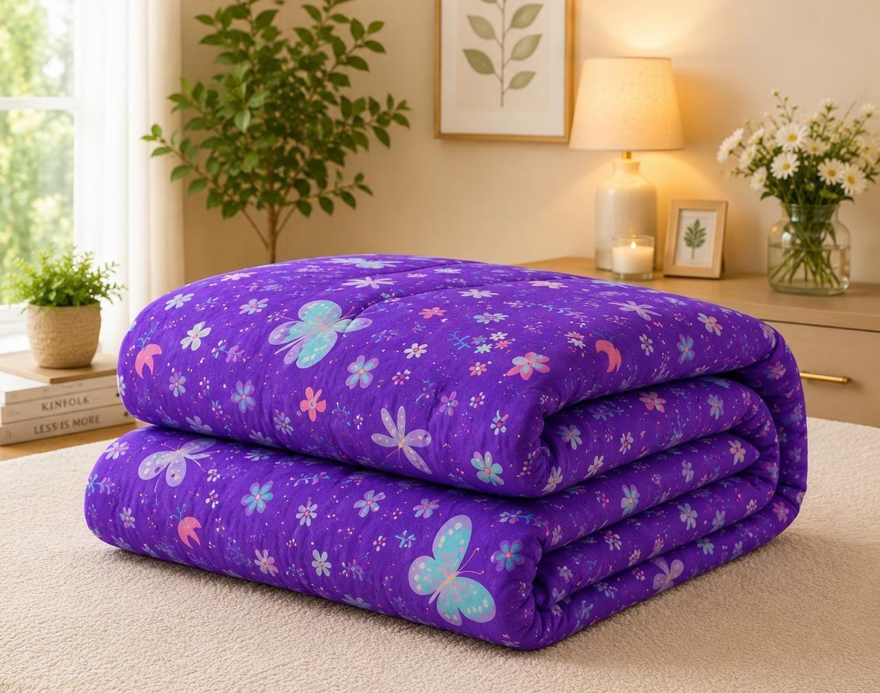 Cubrecama de Invierno Plush con Chiporro 2 Plazas Color Morado con Mariposas 193-1