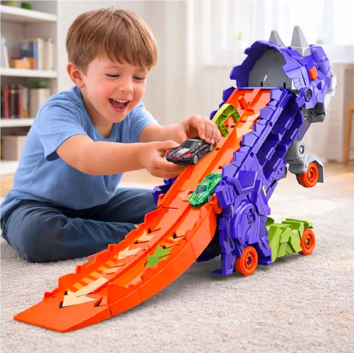 Cami n Dinosaurio Transportador Lanzador Autos Juguete Ni os-5