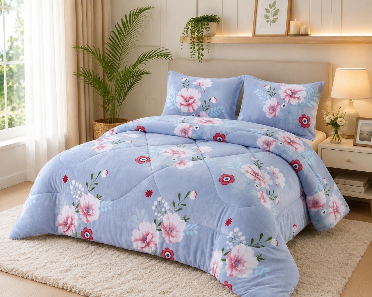 Cubrecama de Invierno Plush con Chiporro 2 Plazas Color Gris Floral RS1023-2