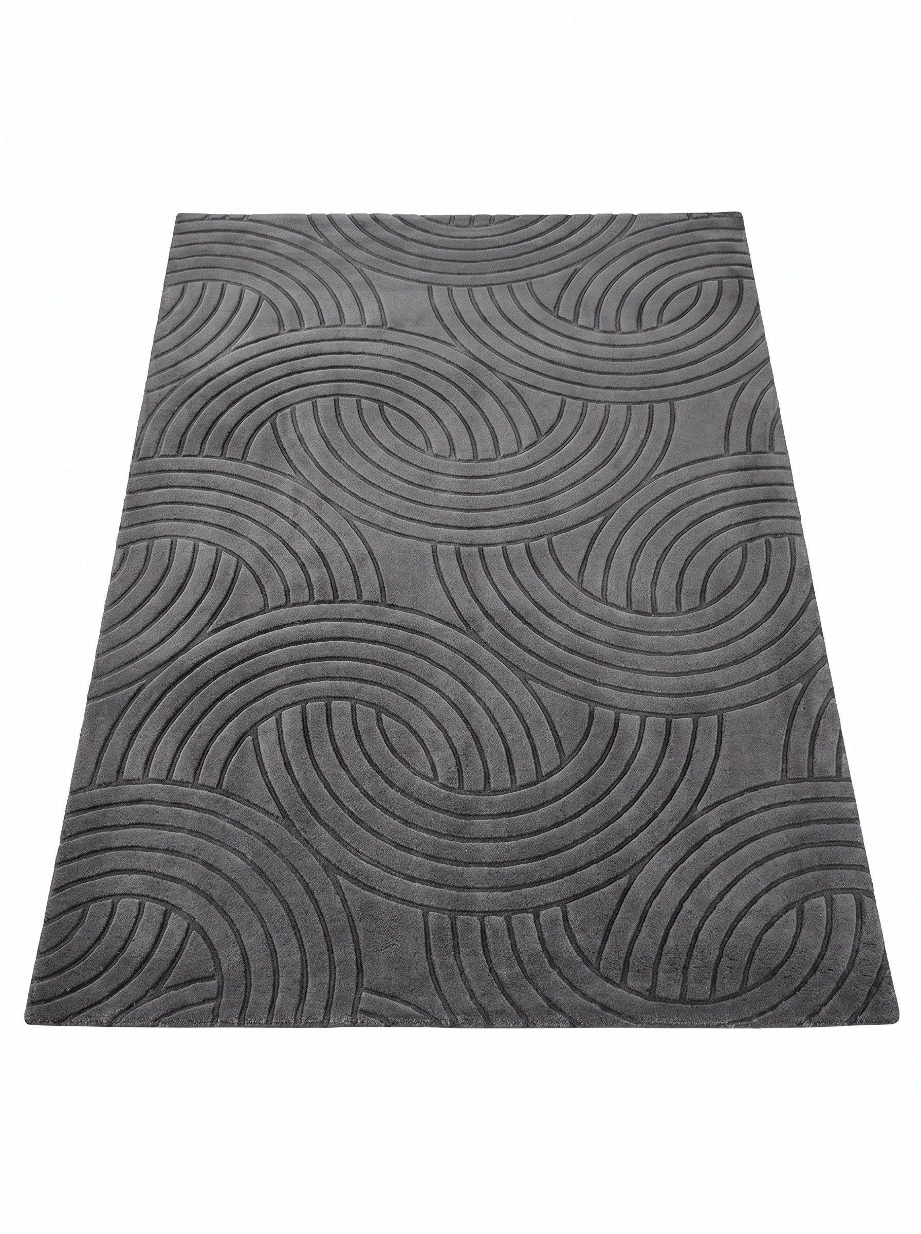Alfombra Decorativa con Relieve 3D Dise o Geom trico Curvo Medidas 150 x 200 cm Color Gris 36-0