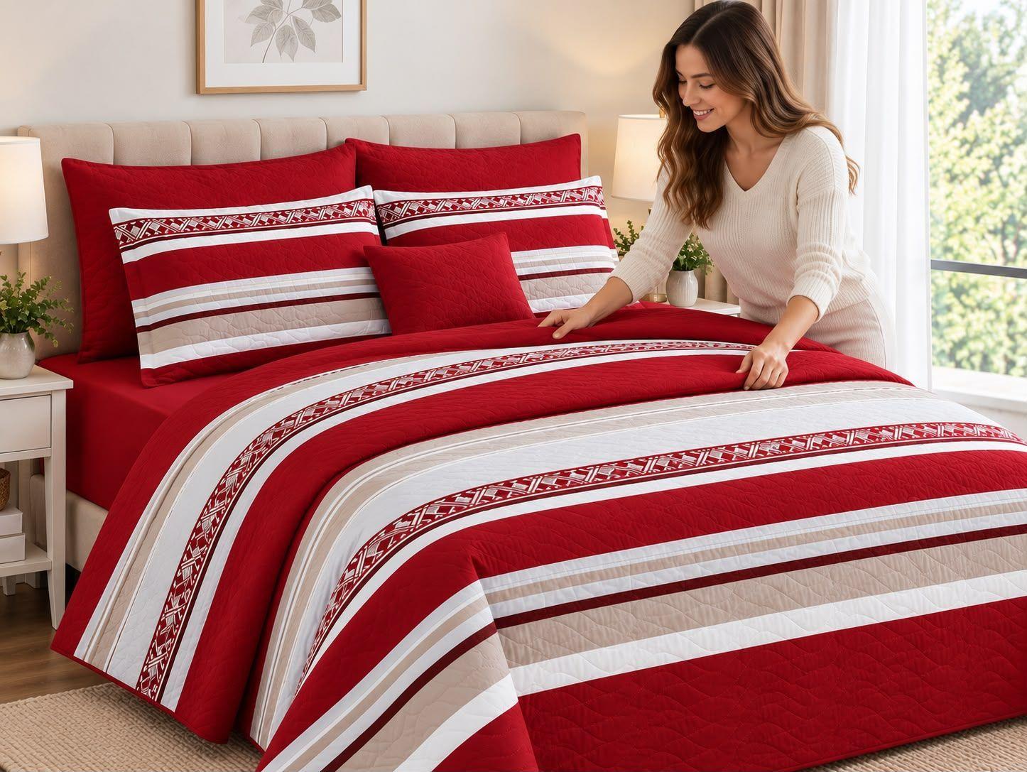 Quilt de Verano King con Dise o KFL 741 Rojo-1