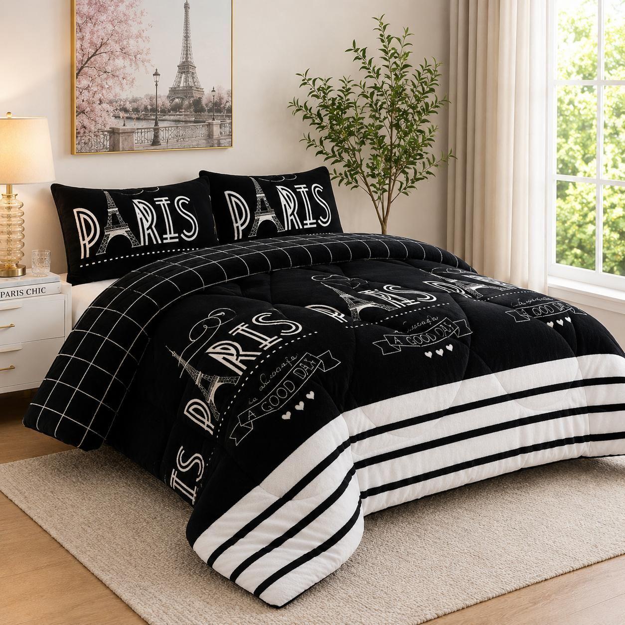 Cubrecama de Invierno Plush con Chiporro 2 Plazas Color Negro Paris RS1004-2